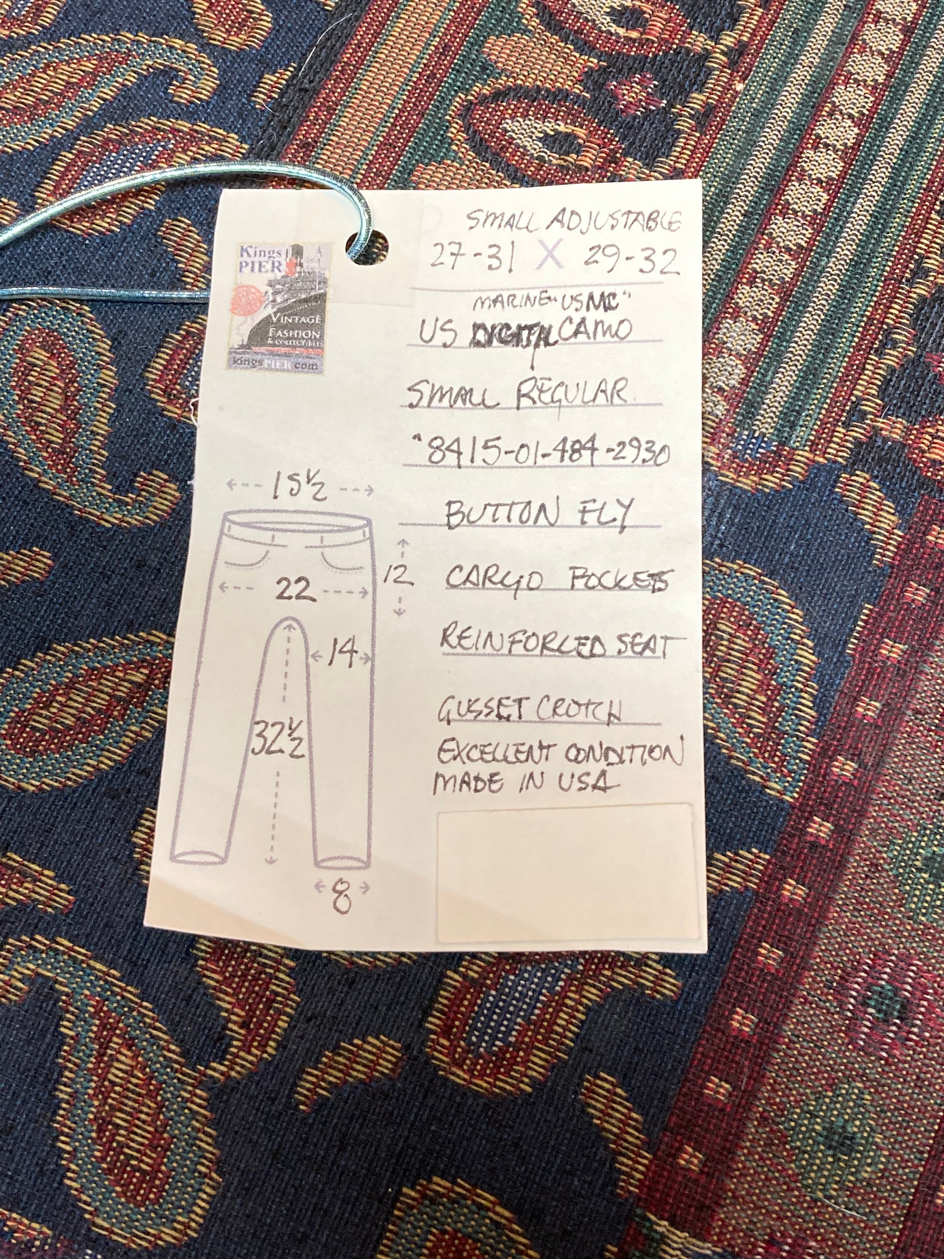 USMC Digital Camo Cargo Pants - 27-31”x29-32”, Made in USA - Kingspier Vintage