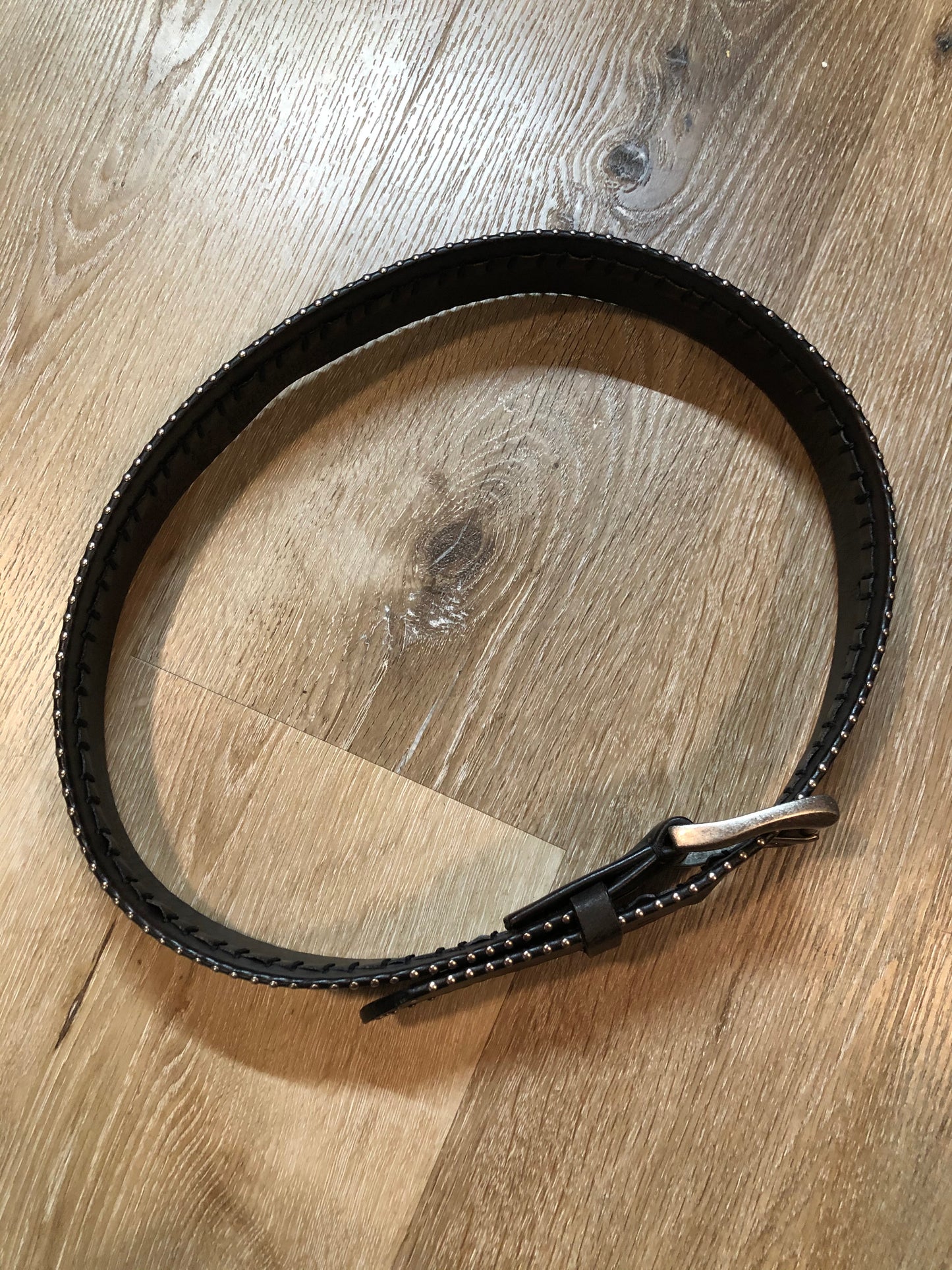Kingspier Vintage - Black Leather belt with unique small stud trim.