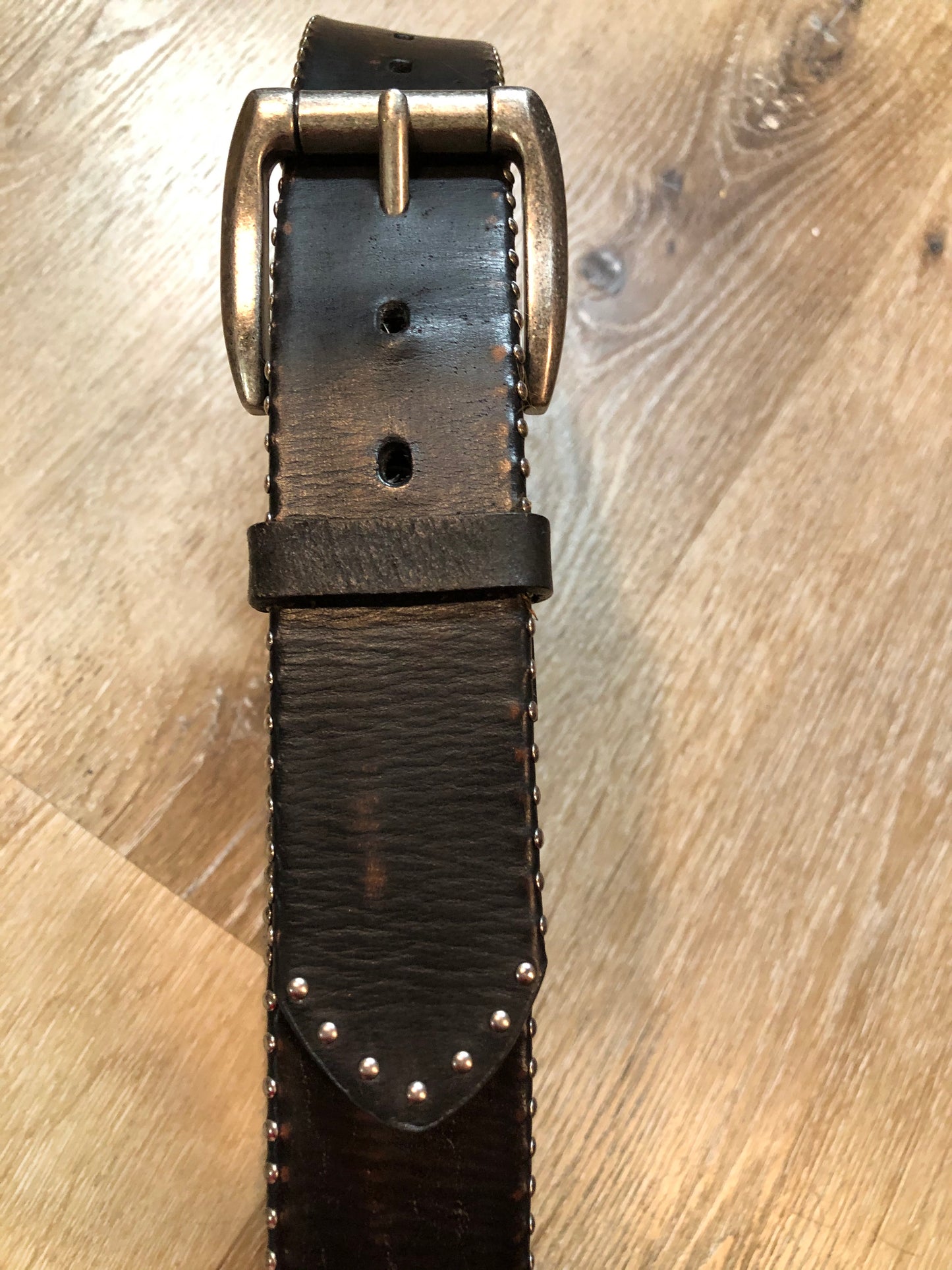 Kingspier Vintage - Black Leather belt with unique small stud trim.