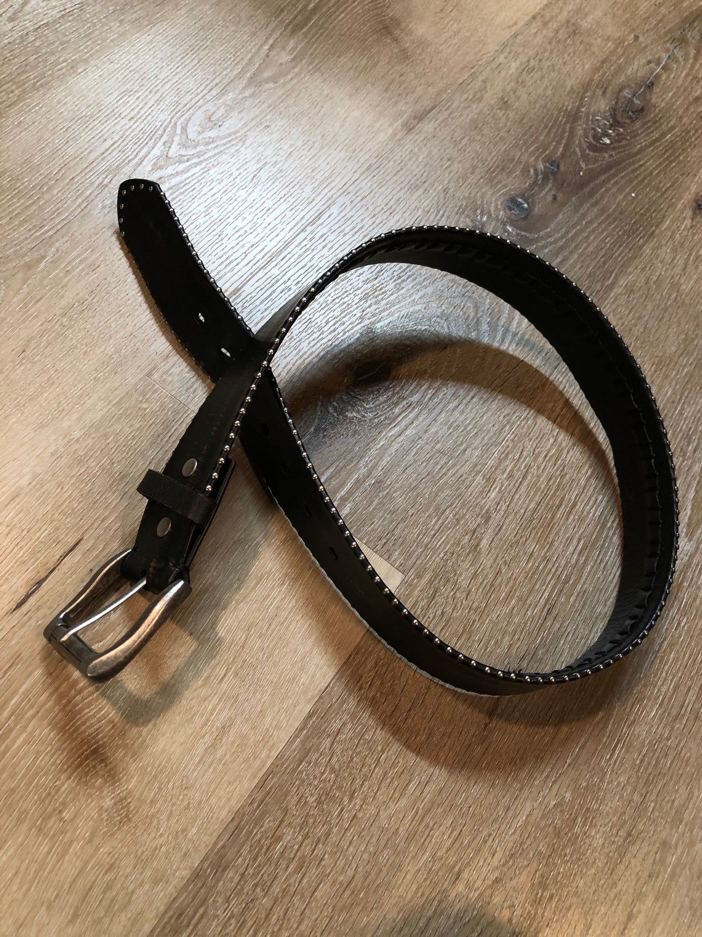 Kingspier Vintage - Black Leather belt with unique small stud trim.