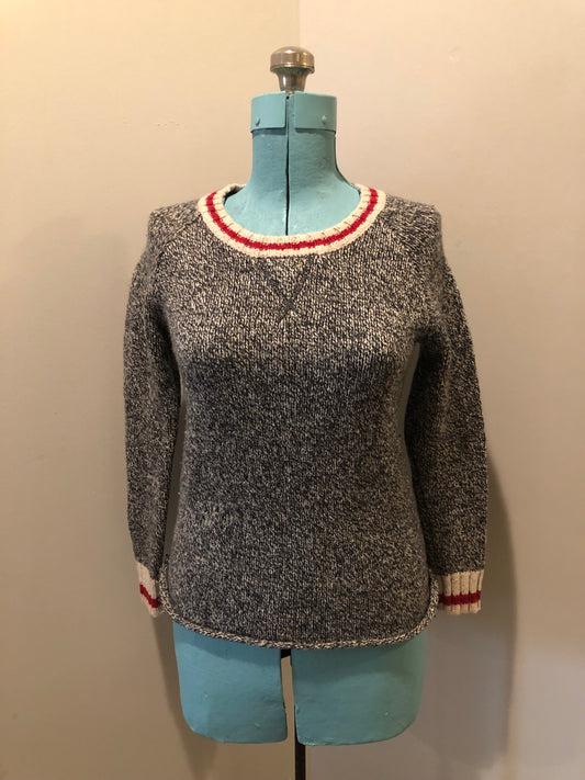 Kingspier Vintage - Roots wool blend crew neck sweater with signature cabin stripe,
Size XS