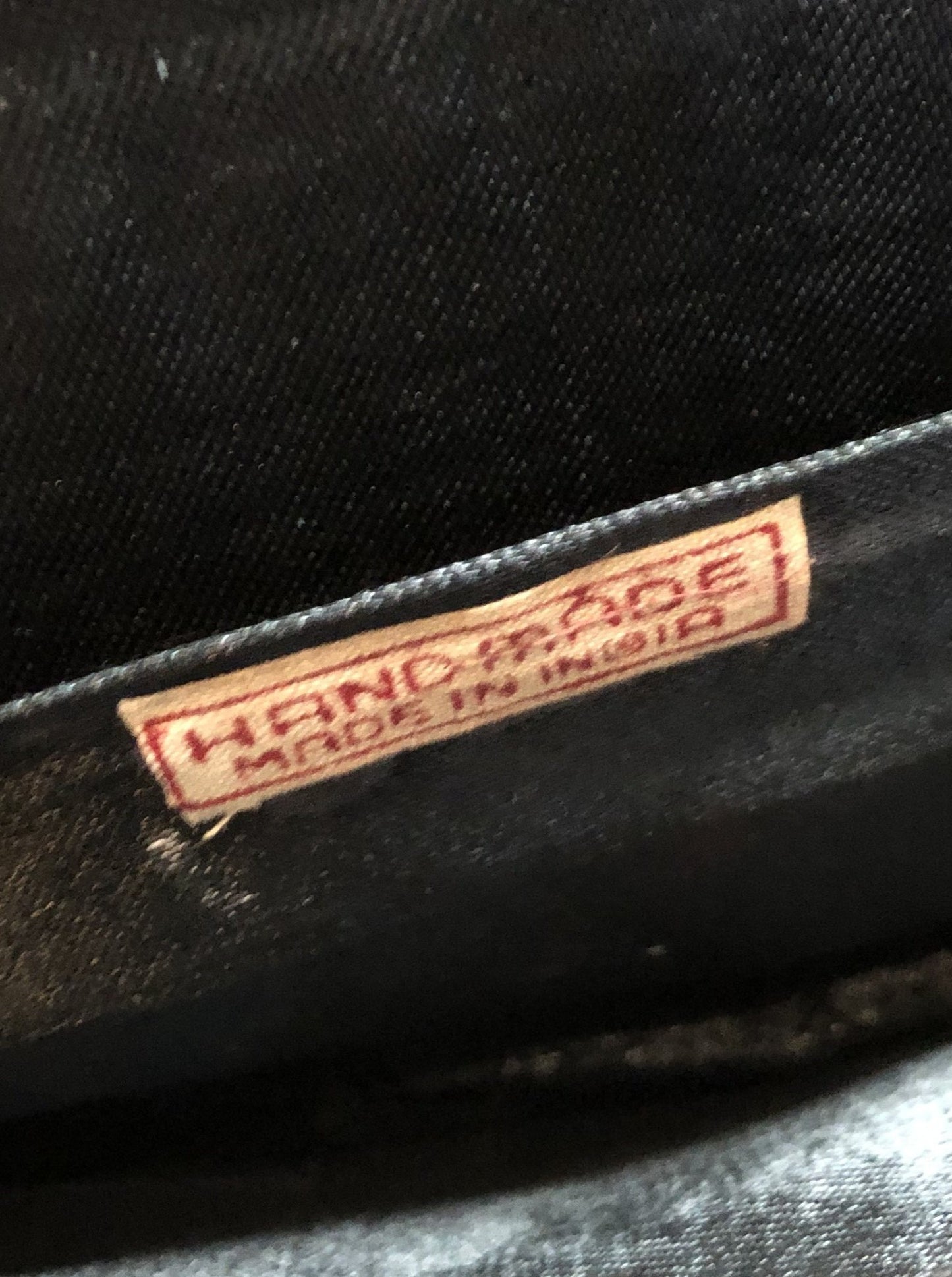 Kingspier Vintage - Handmade black velvet evening bag with gold beading and beaded hand strap on the back