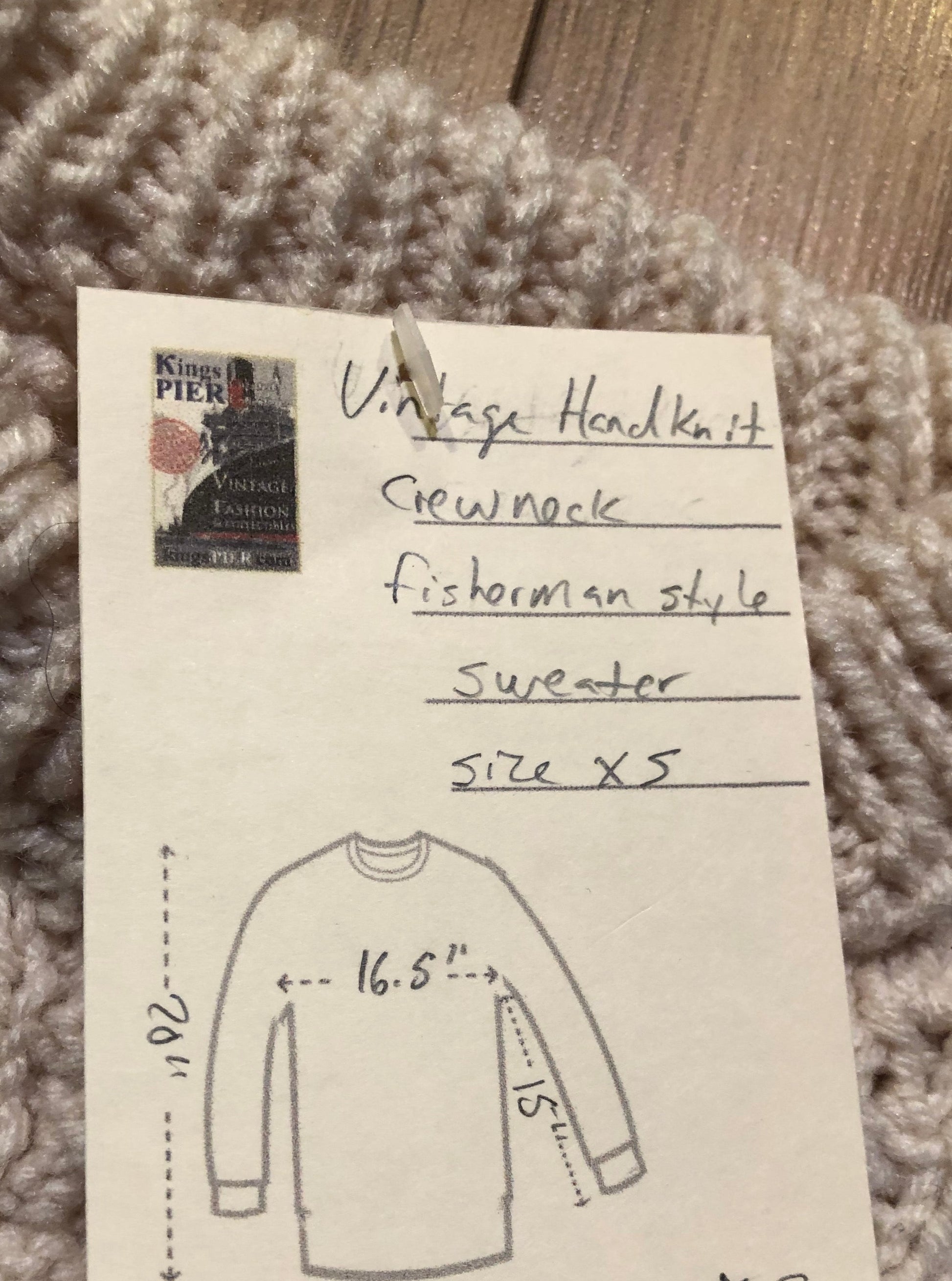 Kingspier Vintage - Vintage hand-knit fisherman style cream coloured crewneck sweater, 
Size XS.