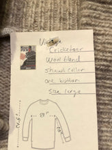 Load image into Gallery viewer, Kingspier Vintage - Vintage Cricketeer wool blend pullover sweater with shawl collar and one button.

Size large.
