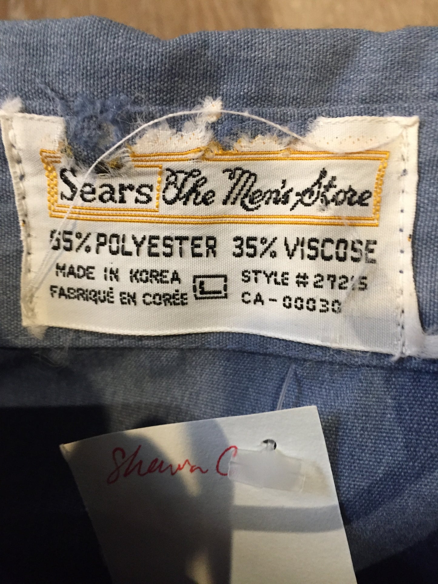 Kingspier Vintage - Sears Mens Store blue and grey button up shirt. Mens size large.