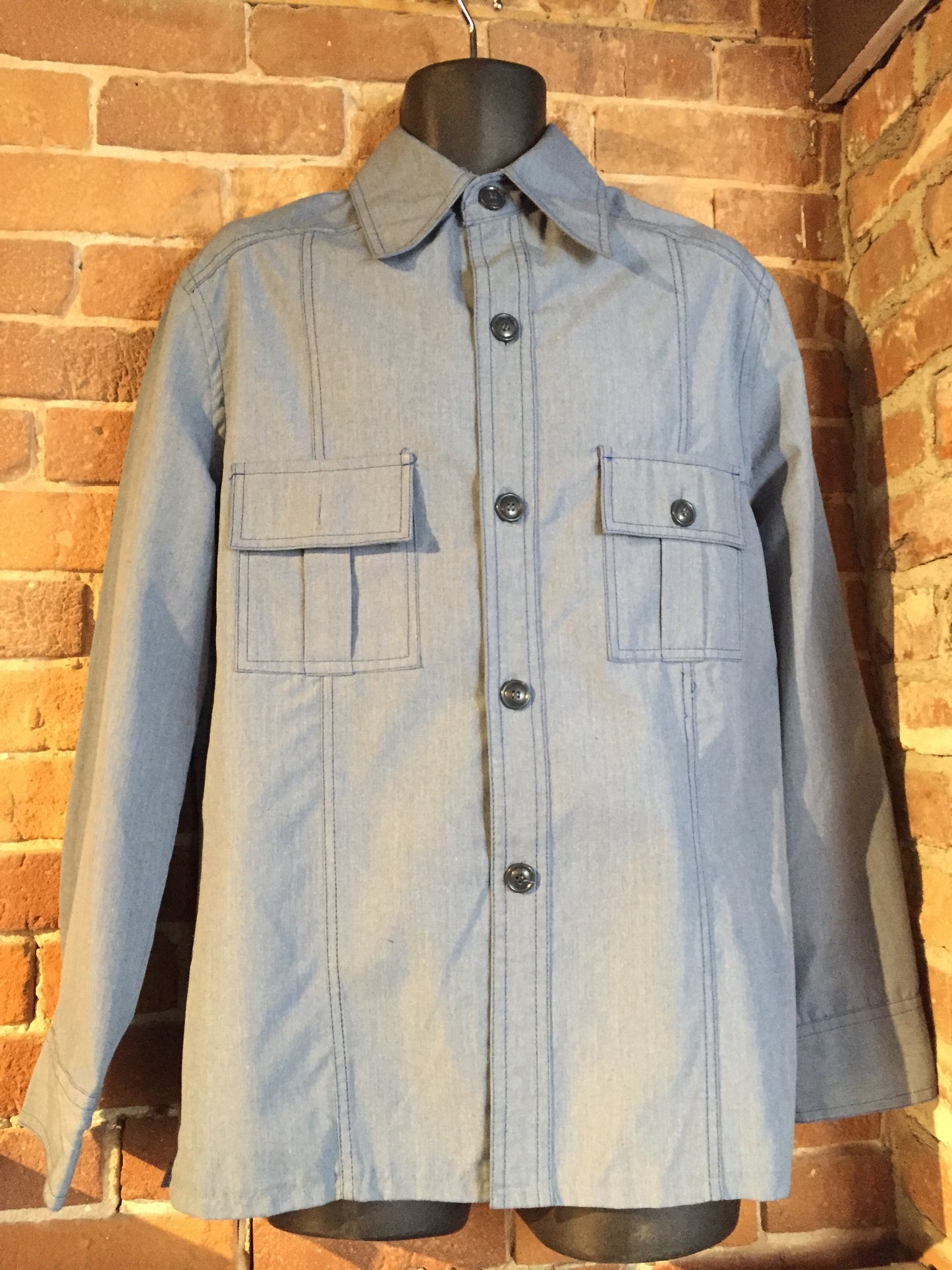 Kingspier Vintage - Sears Mens Store blue and grey button up shirt. Mens size large.