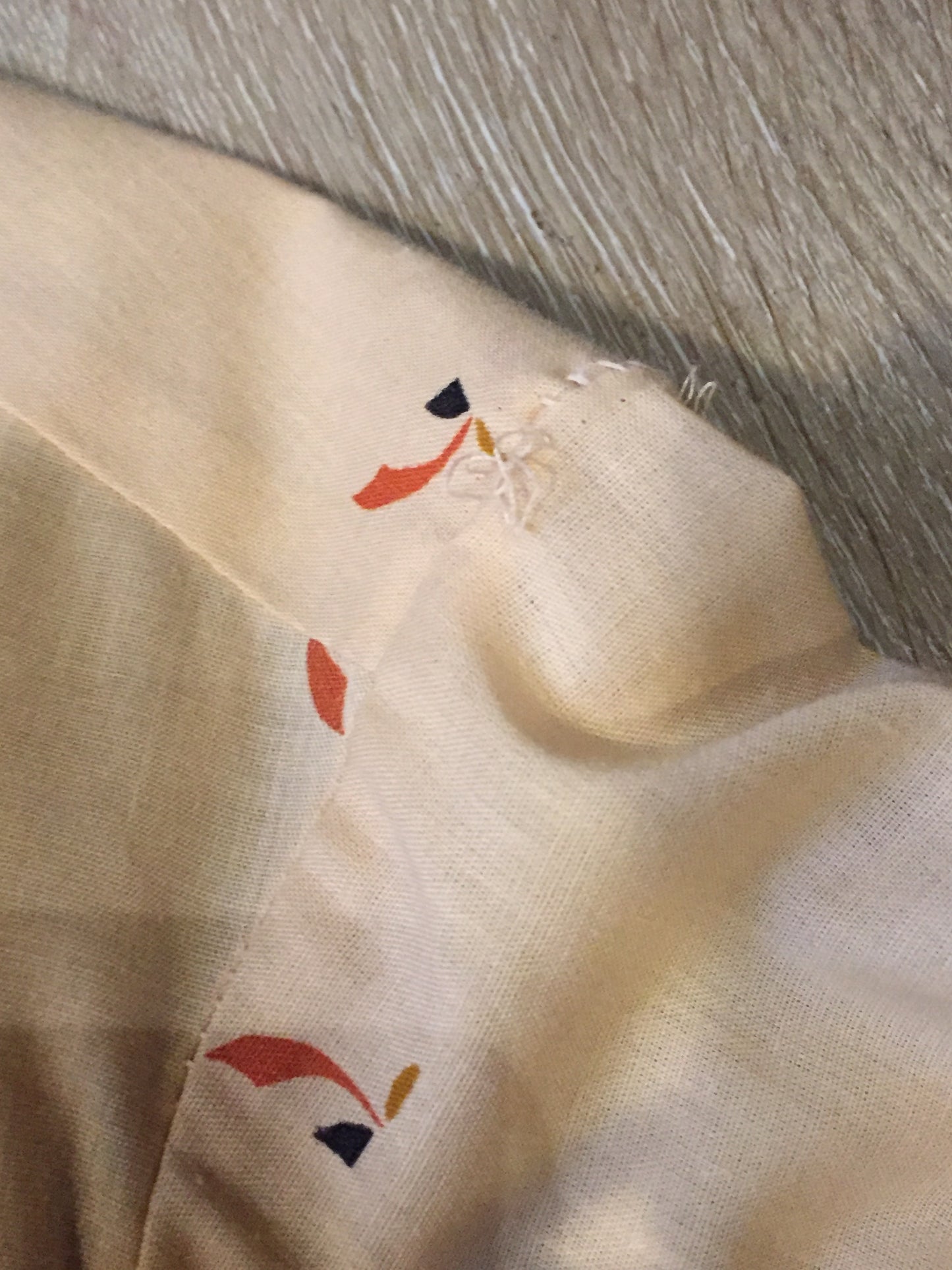 Kingspier Vintage - Vintage Arrow button up shirt in salmon, black, mustard and orange design. Made in Canada. Mens size medium.