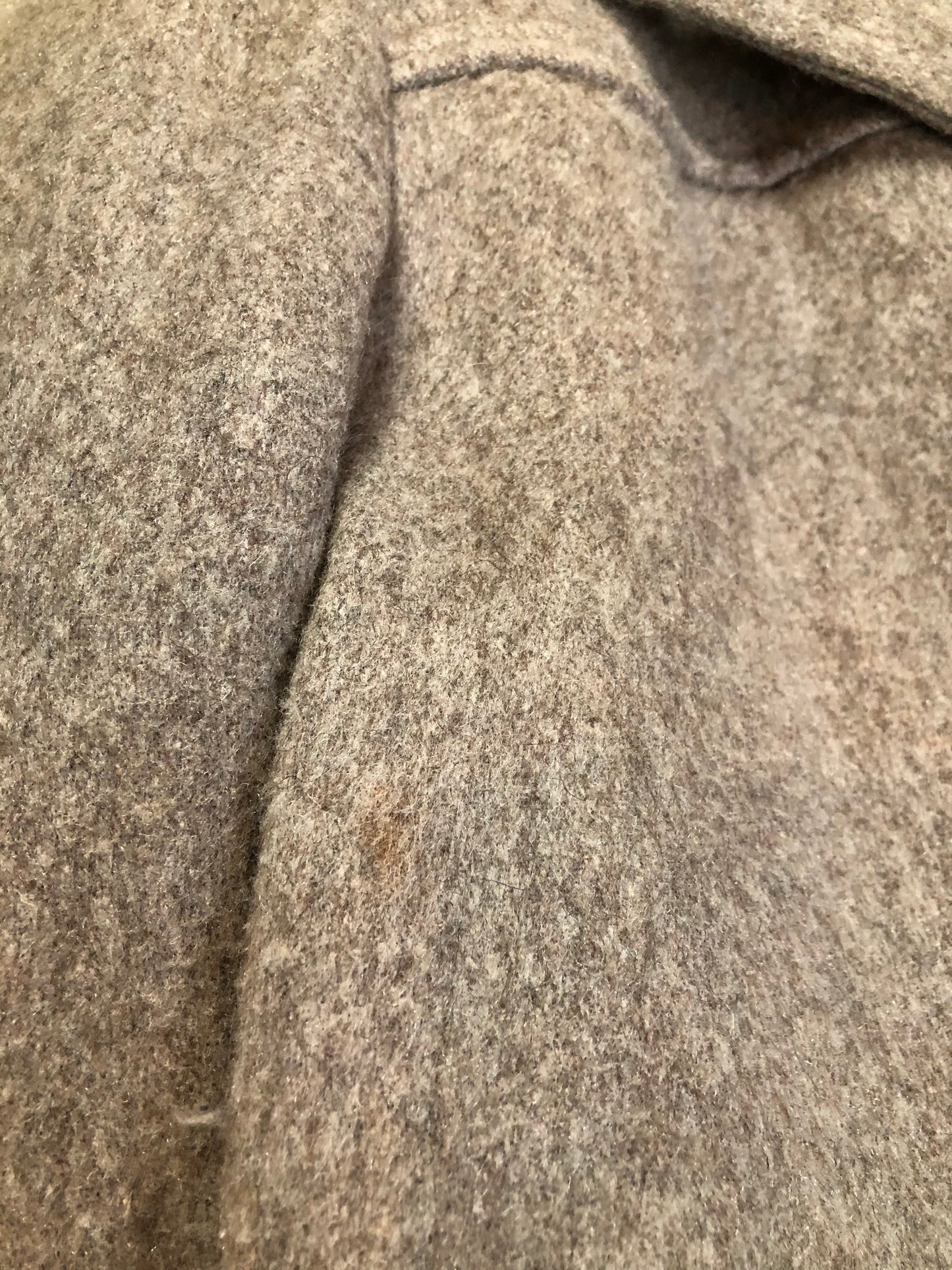 Kingspier Vintage - Wild Woods grey wool duffle coat with wooden toggles and zip closures, patch pockets, Sherpa and quilted lining. Made in Canada.