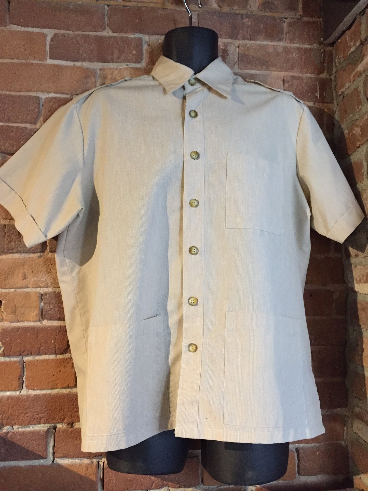 Kingspier Vintage - Bohemian Press beige button up shirt. Mens size large.