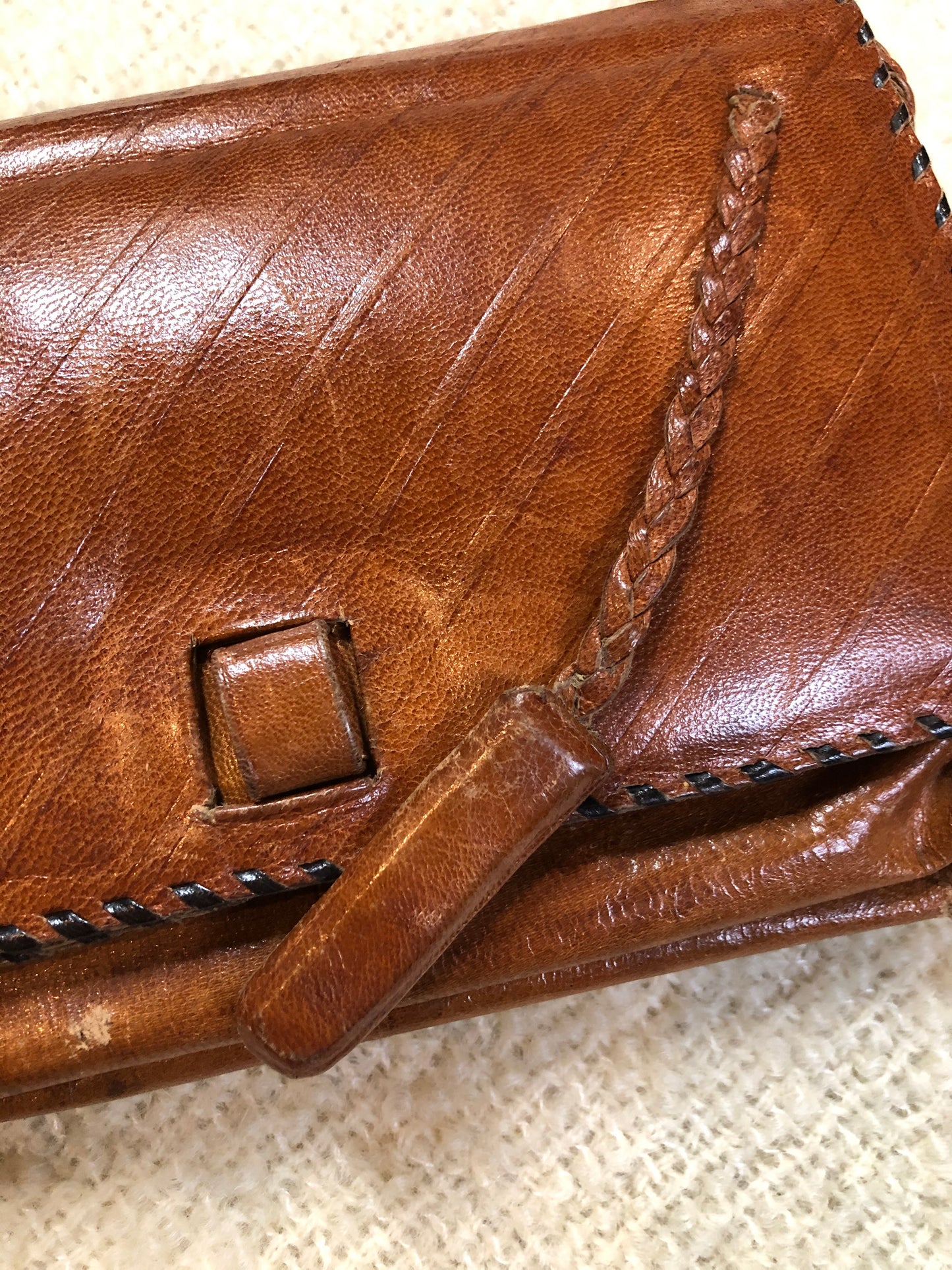 Vintage Brown Leather Crossbody Bag with Braided Strap