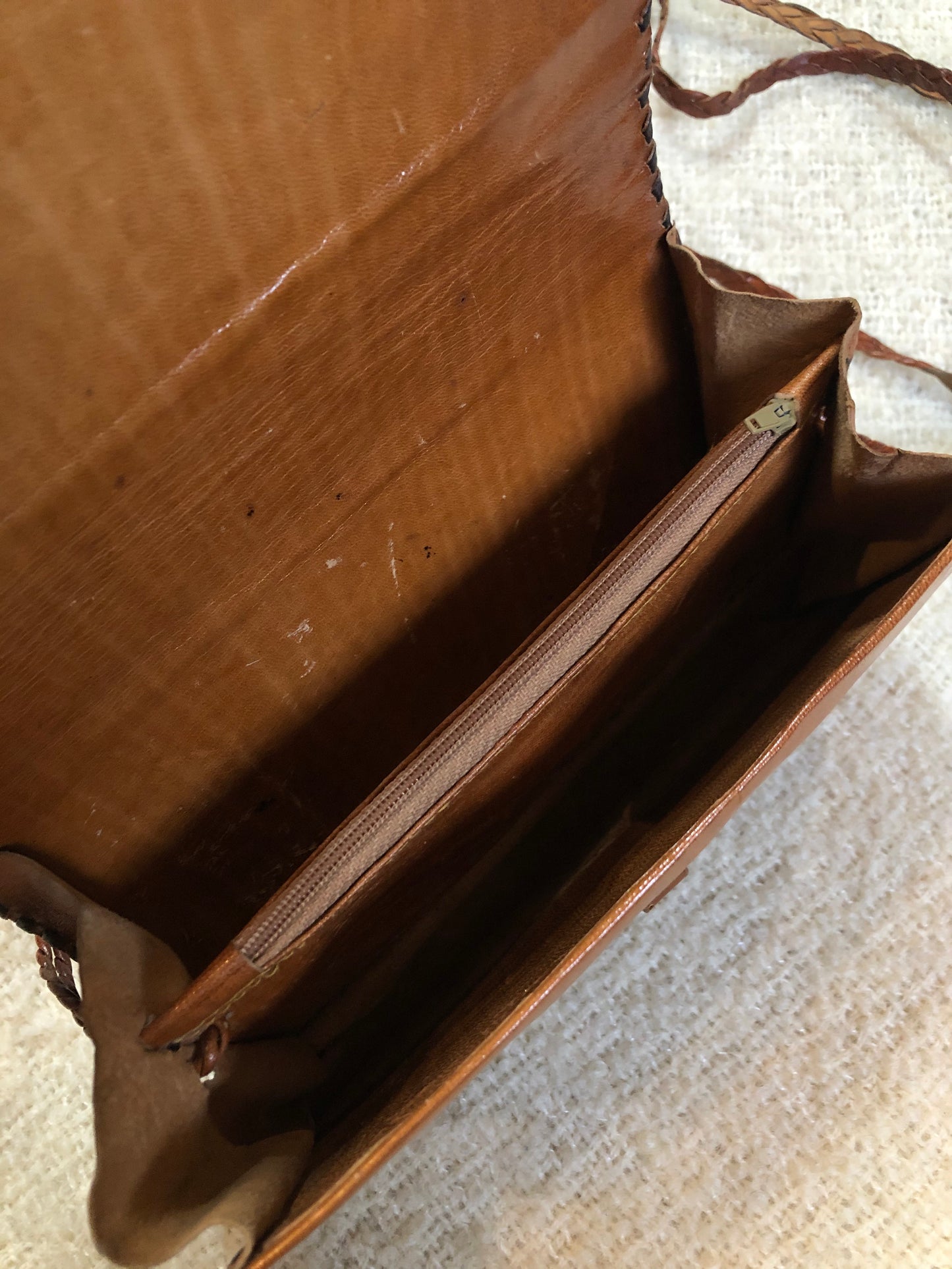 Vintage Brown Leather Crossbody Bag with Braided Strap