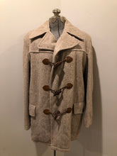 Load image into Gallery viewer, Kingspier Vintage - Wild Woods grey wool duffle coat with wooden toggles and zip closures, patch pockets, Sherpa and quilted lining. Made in Canada.


