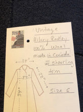 Load image into Gallery viewer, Kingspier Vintage - Vintage Hilary Radley 100% wool coat with shearling trim collar and cuffs, button closures and patch pockets.

Made in Canada.
Size 6.
