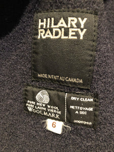 Kingspier Vintage - Vintage Hilary Radley 100% wool coat with shearling trim collar and cuffs, button closures and patch pockets.

Made in Canada.
Size 6.