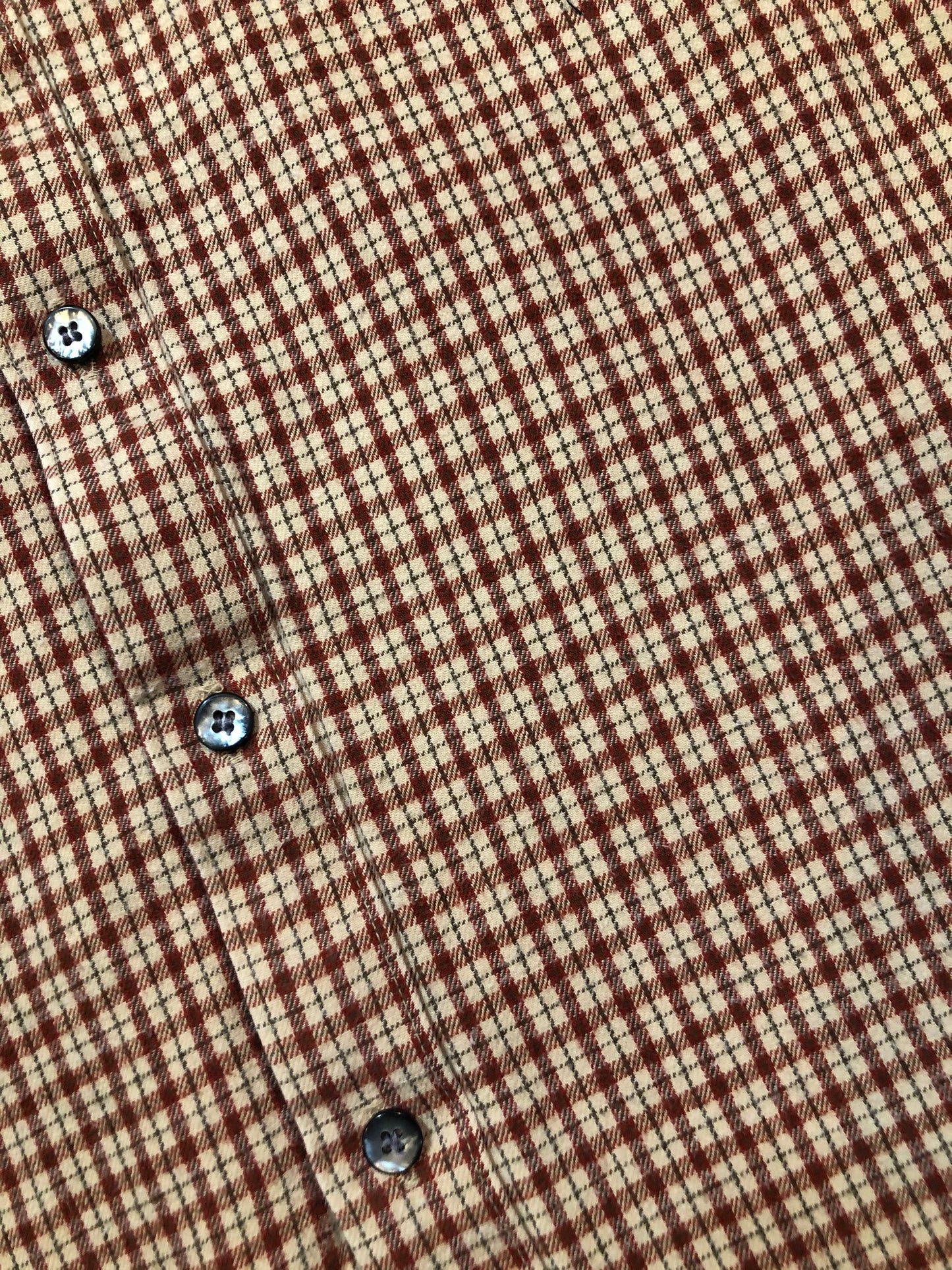 Kingspier Vintage - Pierre Cardin beige and red check patterned button up shirt. Mens size small.