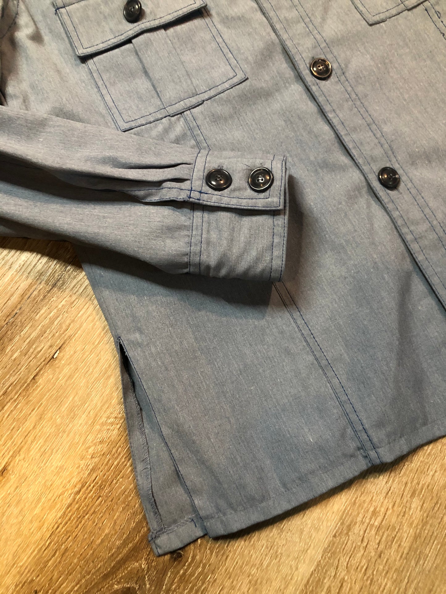 Kingspier Vintage - Sears Mens Store blue and grey button up shirt. Mens size large.