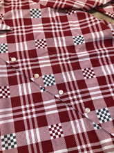 Load image into Gallery viewer, Kingspier Vintage - Mansport red, white and black checkerboard/ stripe and diamond pattern button up shirt. Cotton blend shirt. Mens size large.

