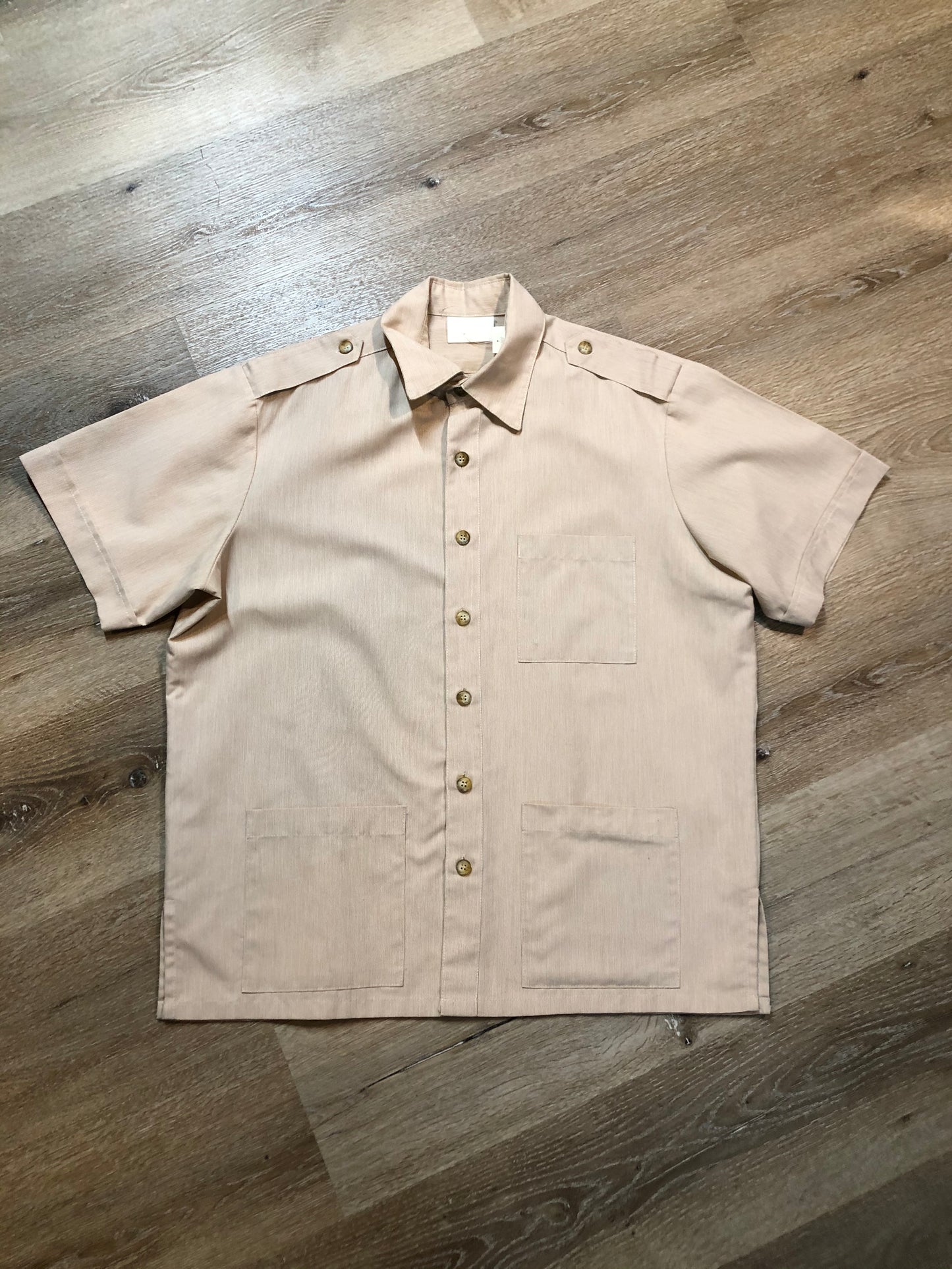 Kingspier Vintage - Bohemian Press beige button up shirt. Mens size large.