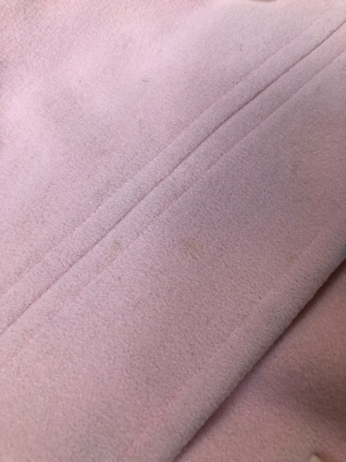 Kingspier Vintage - Novelti pink 100% wool double breasted coat with pleating detail in shoulders, cuffed sleeves, button and snap closures and vertical pockets. Made in Canada. Size small.