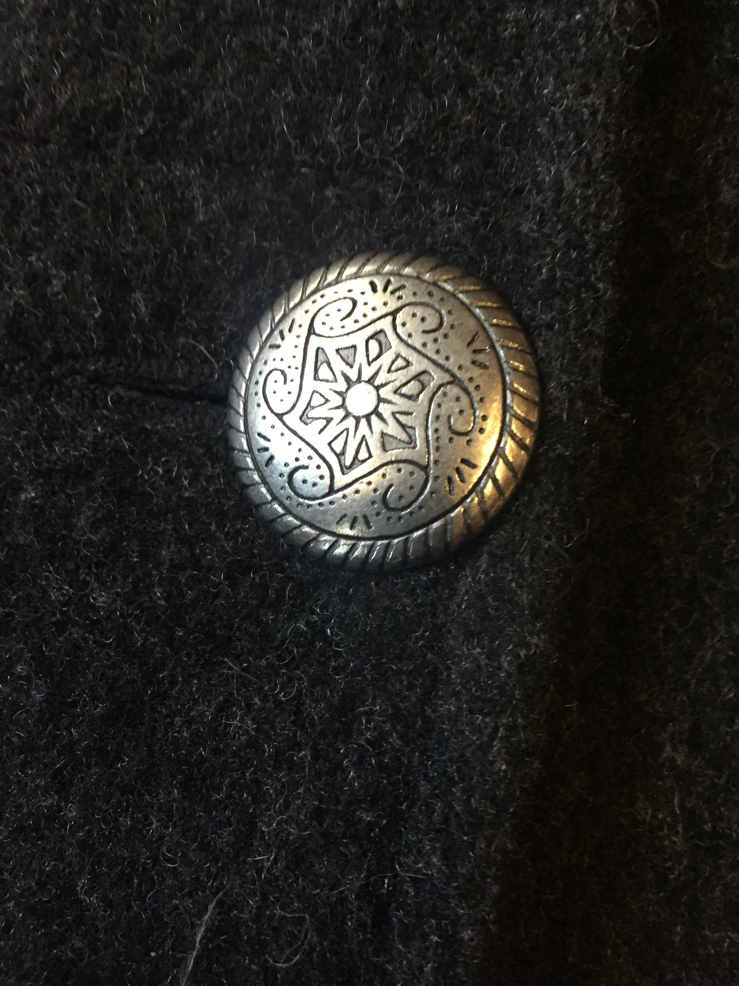 Kingspier Vintage - Alfred Dunner grey 100% wool coat with ornate silver buttons and flap pockets. Made in USA. Size 12.