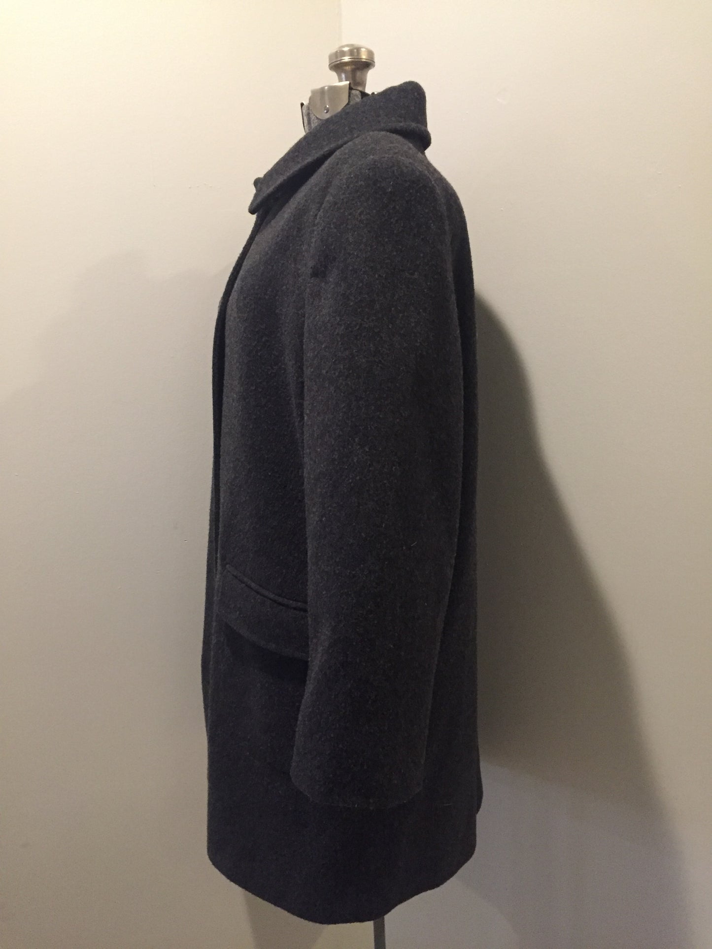 Kingspier Vintage - Alfred Dunner grey 100% wool coat with ornate silver buttons and flap pockets. Made in USA. Size 12.