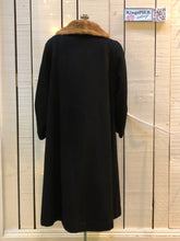 Load image into Gallery viewer, Kingspier Vintage - Vintage alpaca and beaver felt black coat featuring a mink fur collar, button closures, two front pockets and satin lining.Size medium/ large.
