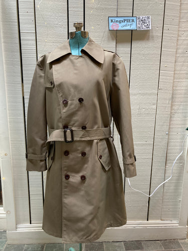 Kingspier Vintage - Vintage Sterlingwear of Boston double breasted trench coat with belt and flap pockets.