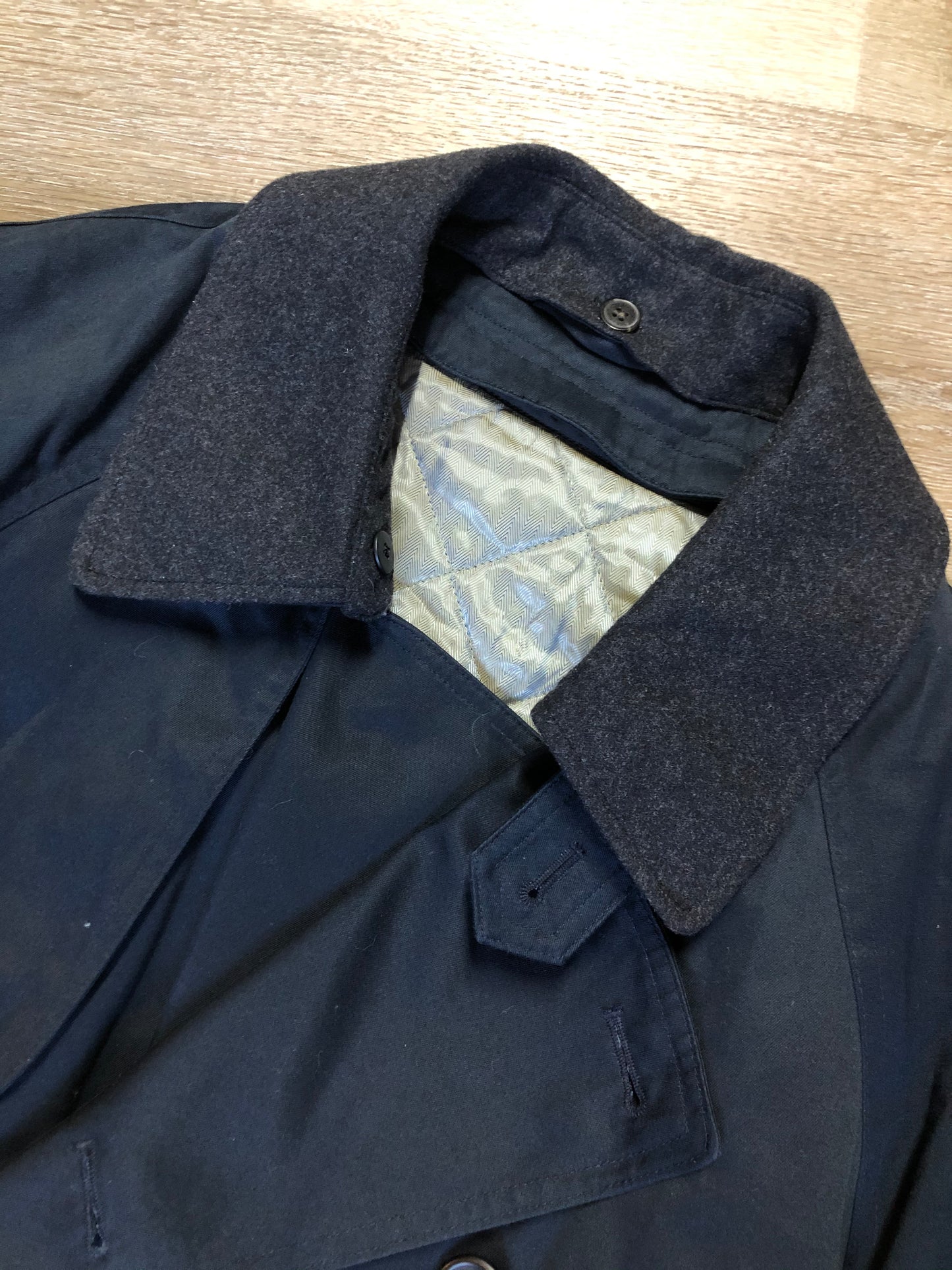 Kingspier Vintage - Hart Schaffner Marx Navy Blue Barrington Trench Coat with Wool Lining40R