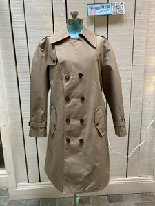 Kingspier Vintage - Vintage Sterlingwear of Boston double breasted trench coat with belt and flap pockets.