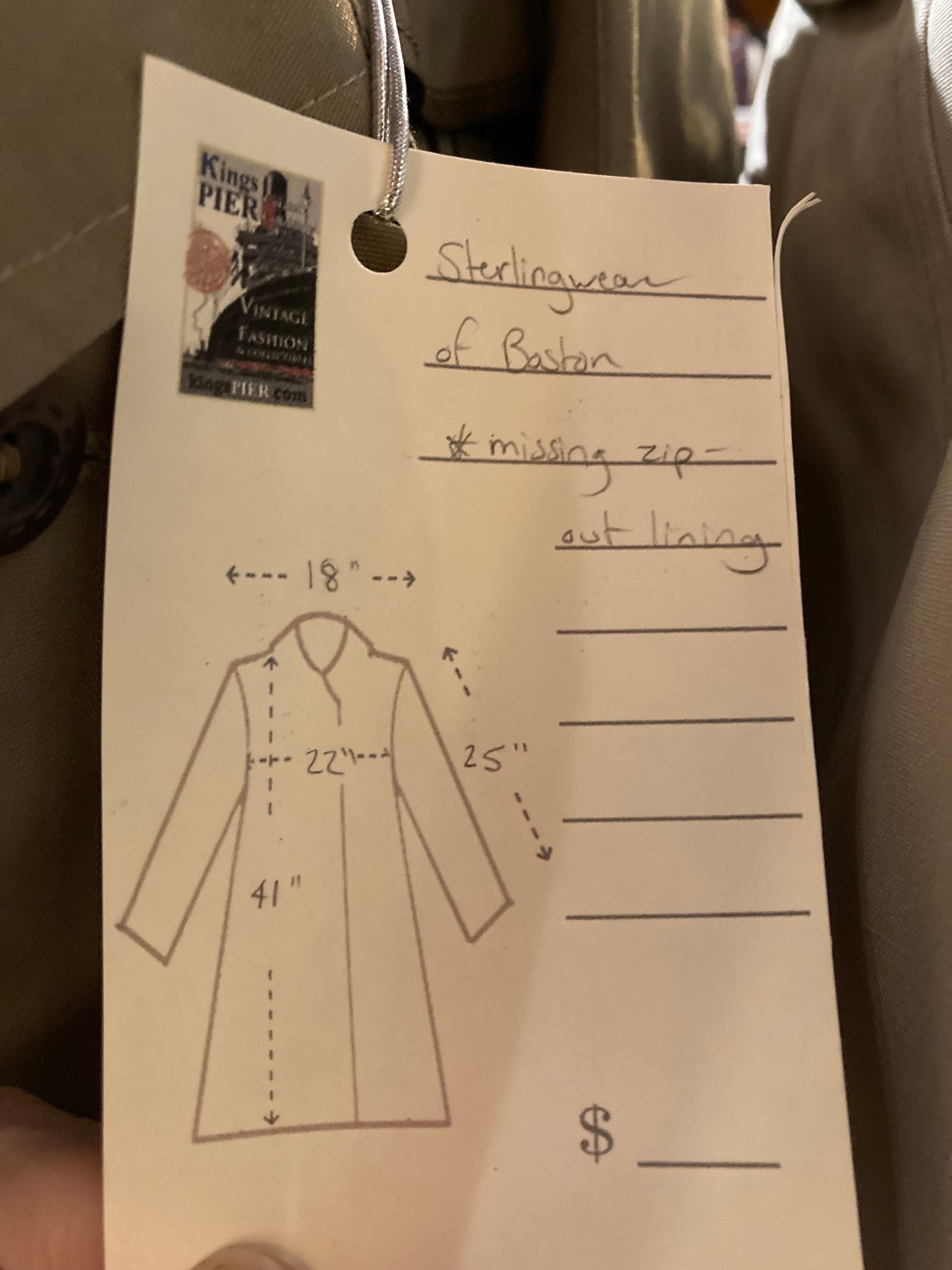 Kingspier Vintage - Vintage Sterlingwear of Boston double breasted trench coat with belt and flap pockets.