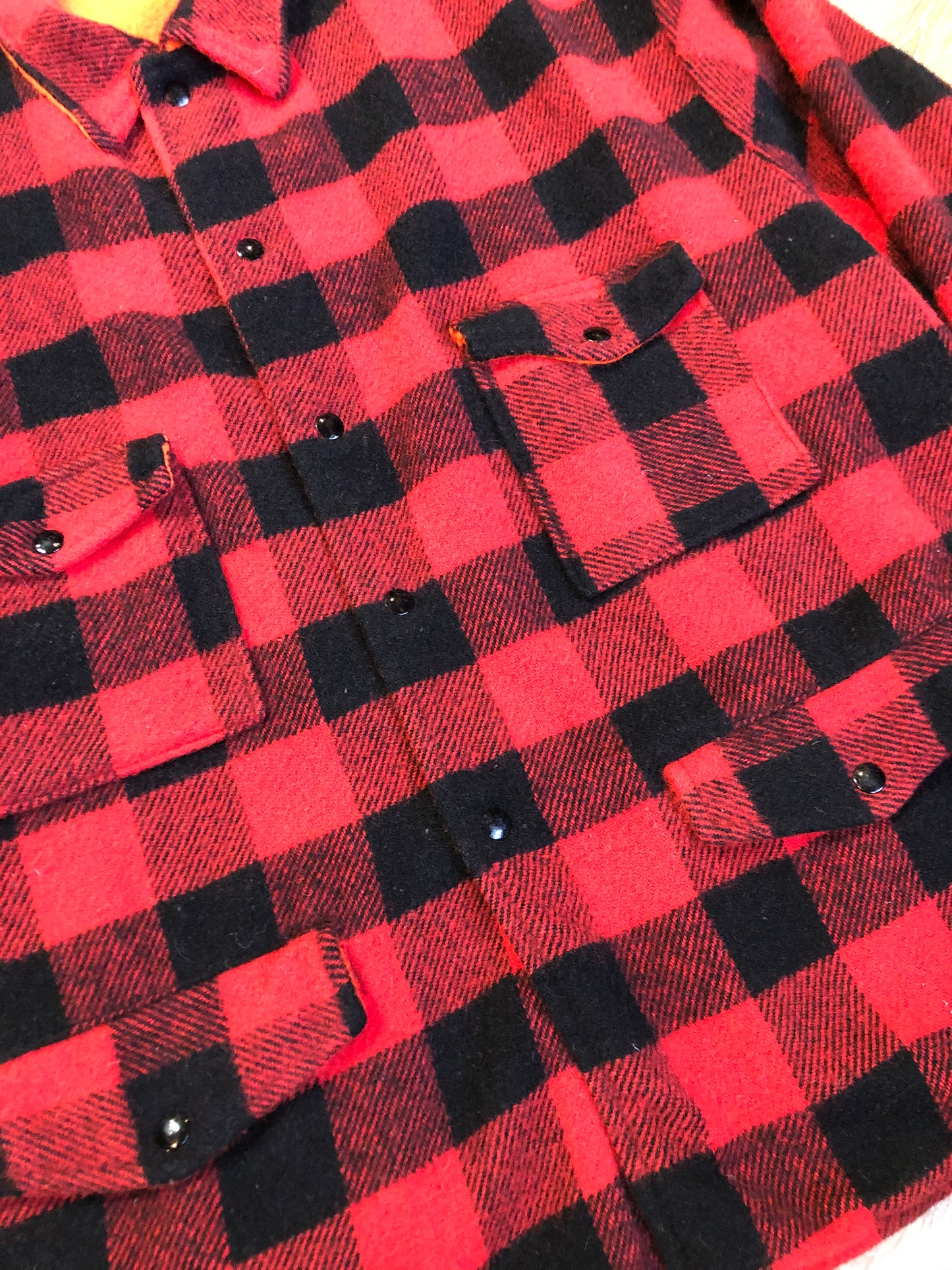 Kingspier Vintage - Vintage Codet Red Plaid Wool Blaze Orange Reversible Hunting Jacket, Made in Canada