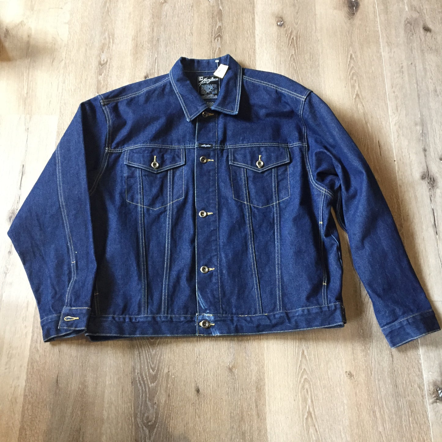 Kingspier Vintage - Vintage Karl Kani jeans hip hop denim jacket with button closures and two flap pockets. Made in Hong Kong. Size XXL.