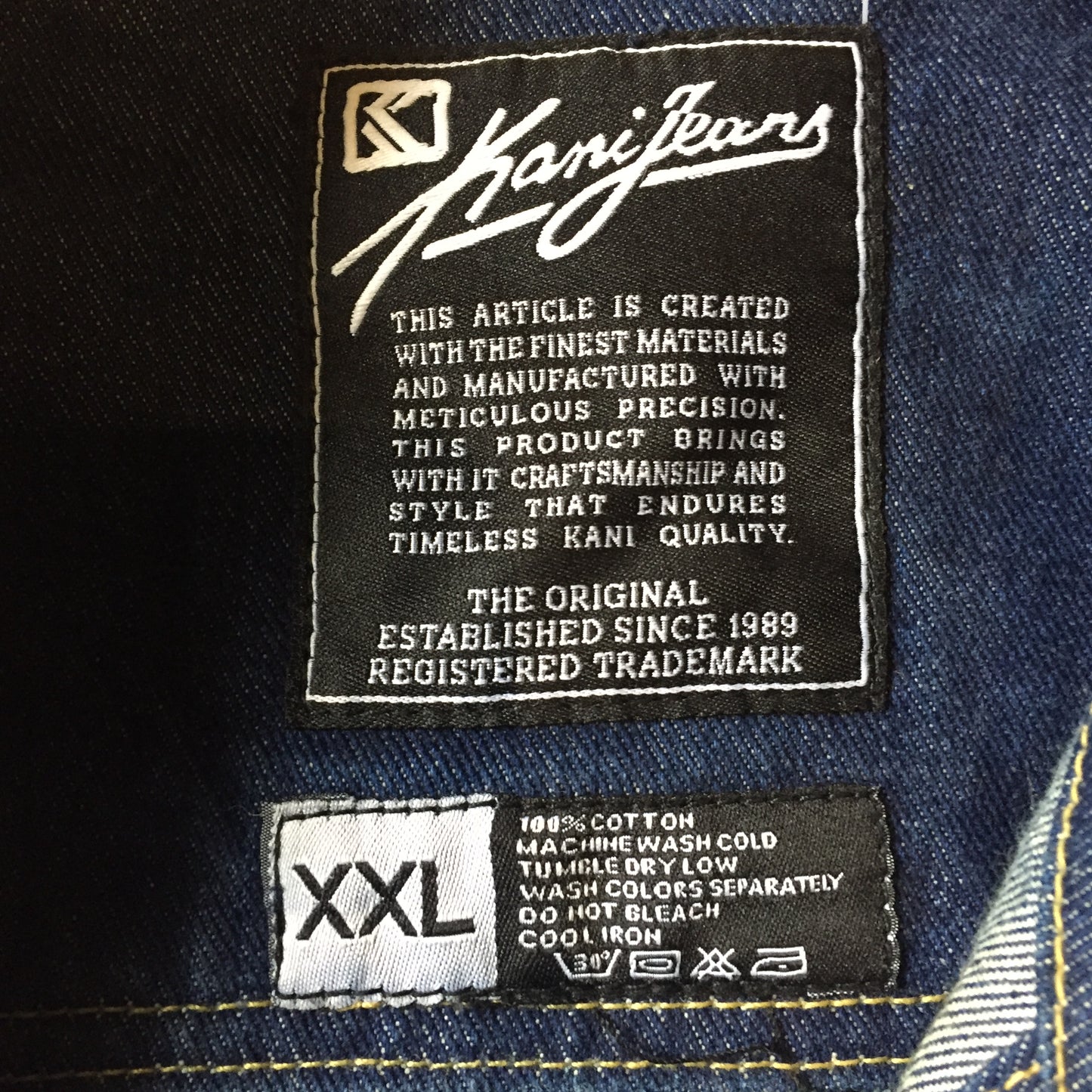 Kingspier Vintage - Vintage Karl Kani jeans hip hop denim jacket with button closures and two flap pockets. Made in Hong Kong. Size XXL.