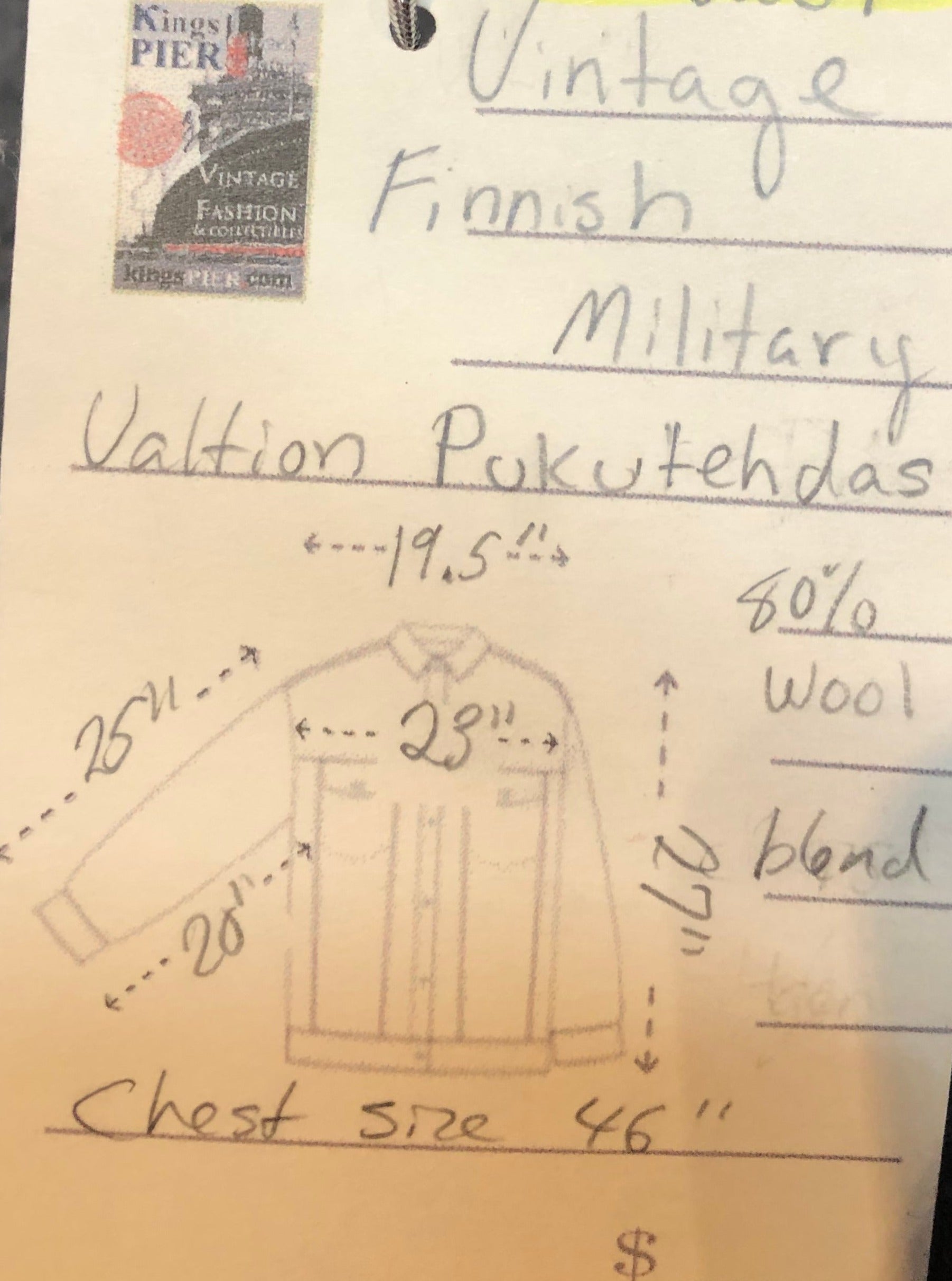 Kingspier Vintage - Vintage Finnish military issue 80% wool blend jacket.