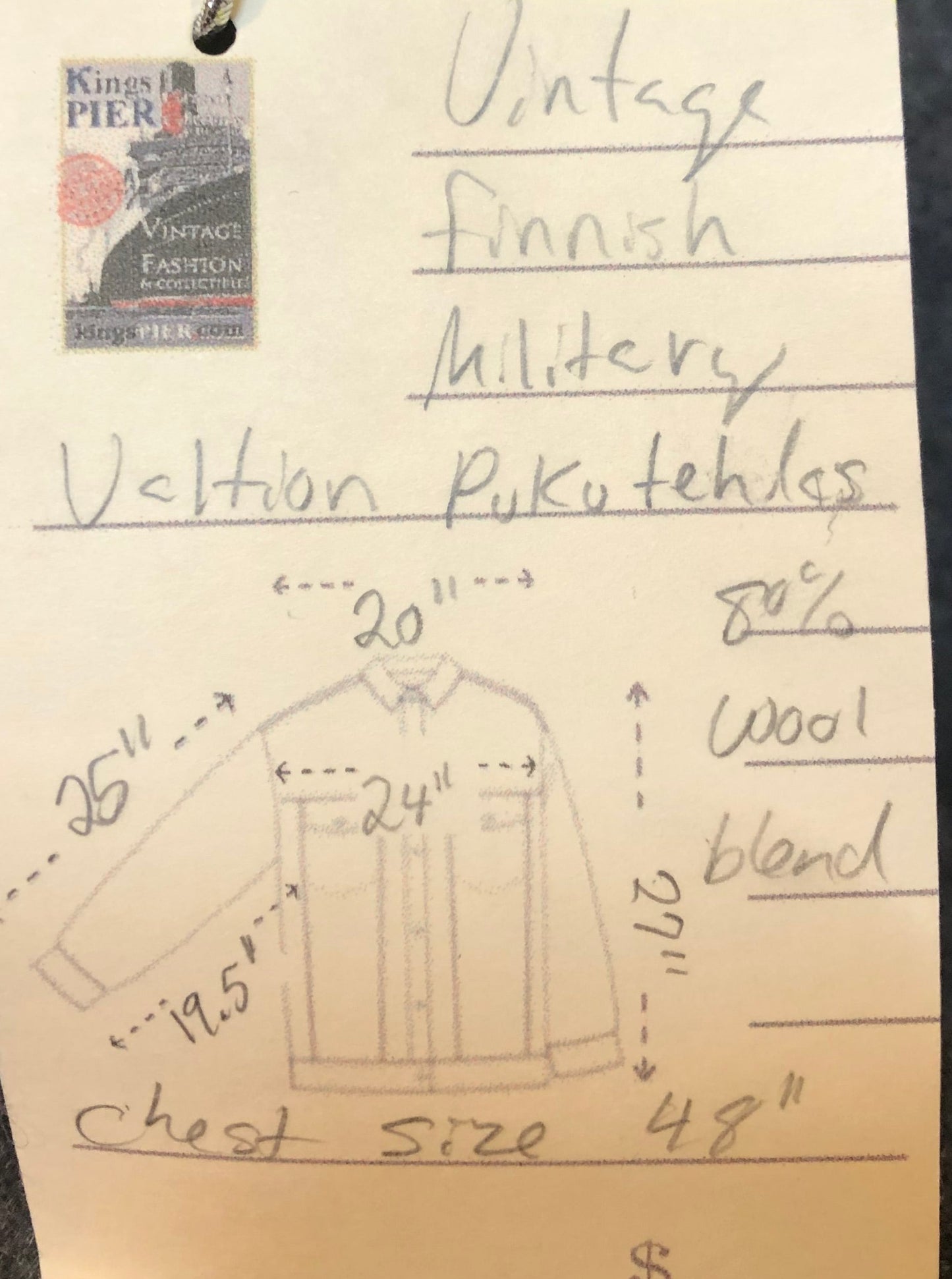 Kingspier Vintage - Vintage Finnish military issue 80% wool blend jacket.