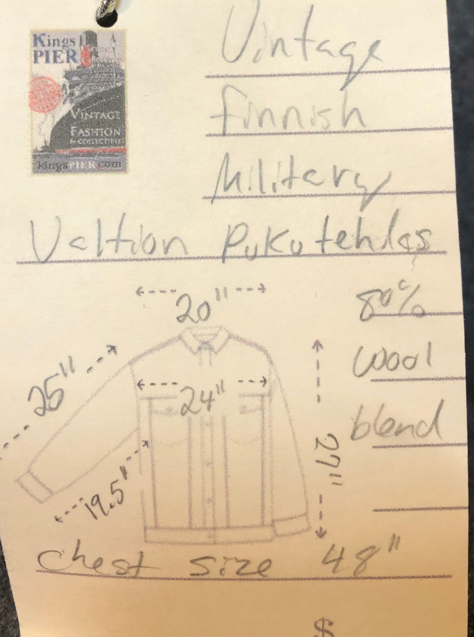 Kingspier Vintage - Vintage Finnish military issue 80% wool blend jacket.