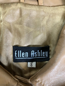 Kingspier Vintage - Ellen Ashley tan leather jacket with button closures and two flap pockets on the chest. Size 8.
