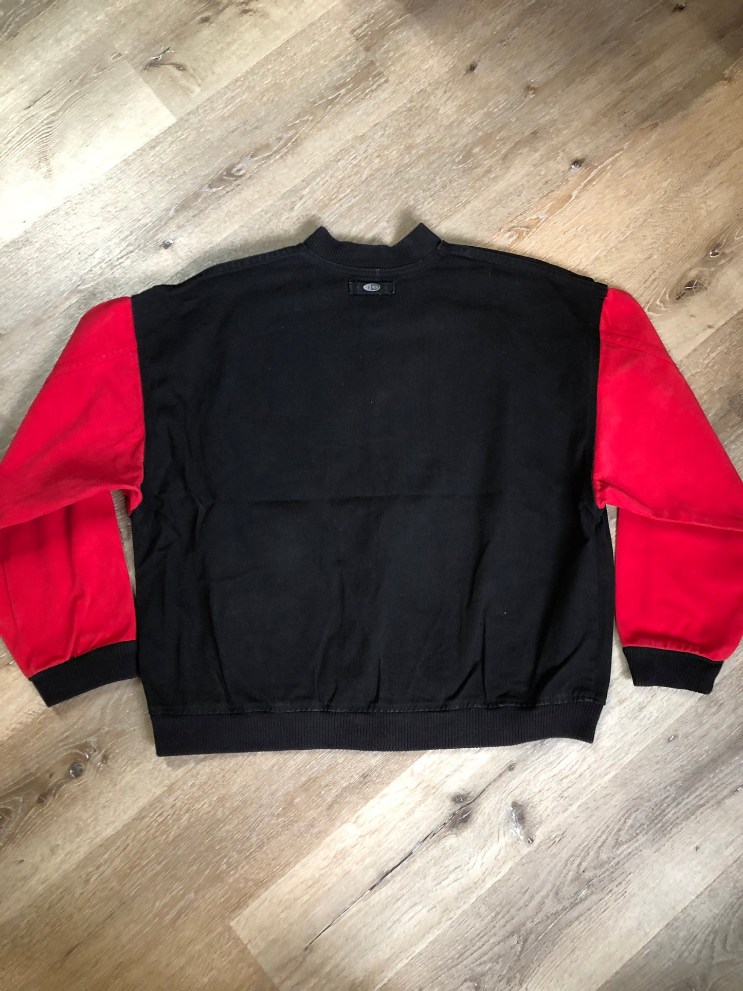 Kingspier Vintage - “I.D.” 90’s deadstock black and red 100% cotton varsity style jackets. Made in Canada. Size XL.