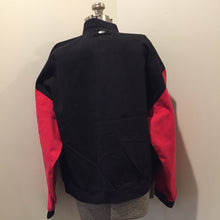 Load image into Gallery viewer, Kingspier Vintage - “I.D.” 90’s deadstock black and red 100% cotton varsity style jackets. Made in Canada. Size XL.


