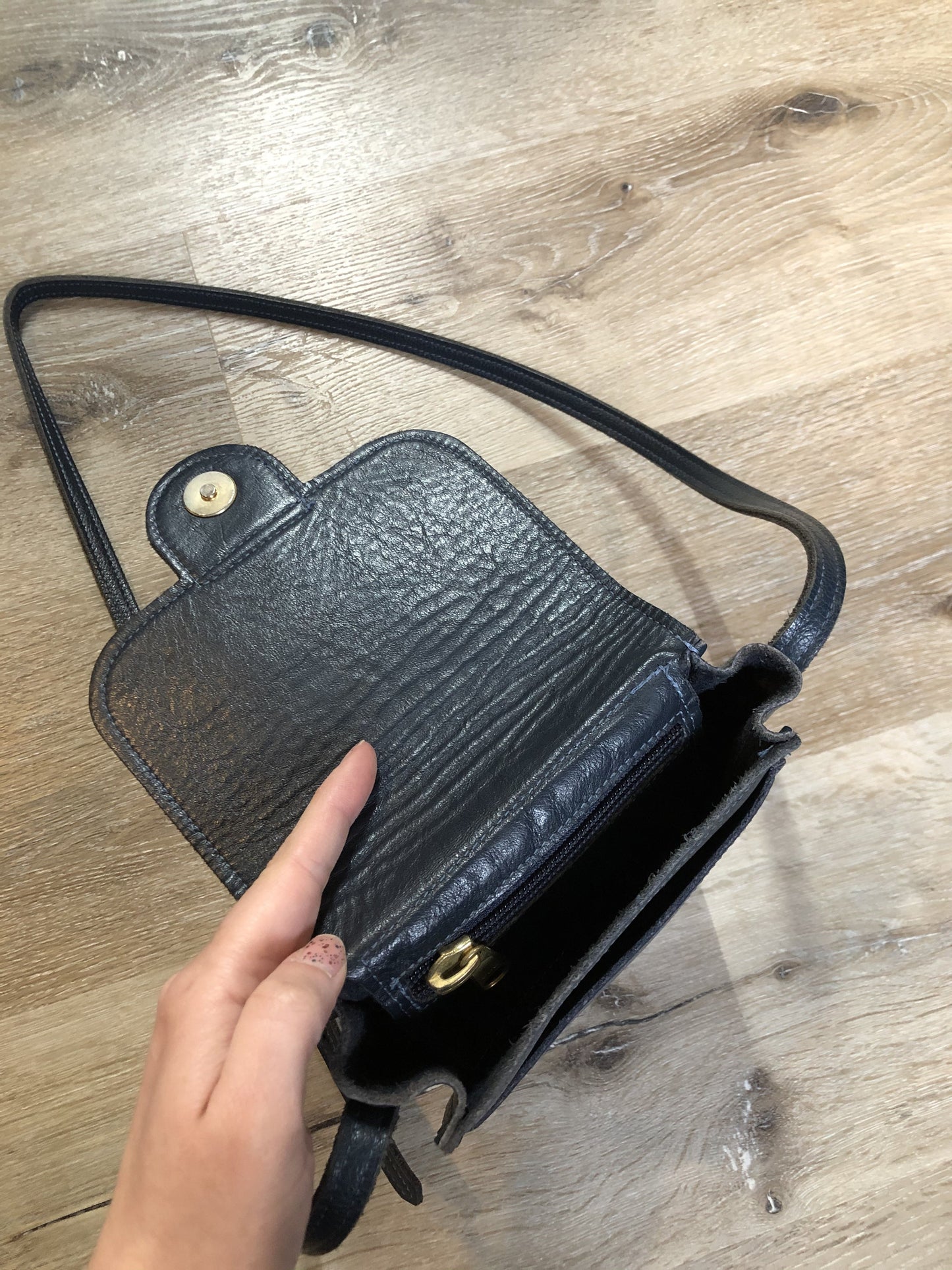 Vintage Blue/ Green Full Grain Leather Crossbody Bag, SOLD
