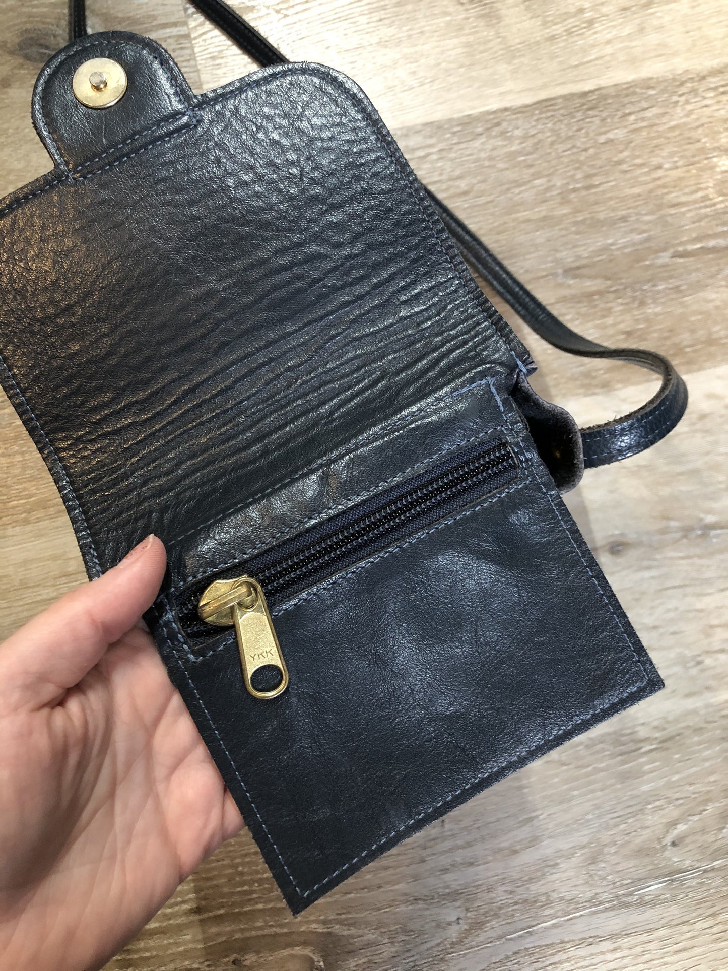 Vintage Blue/ Green Full Grain Leather Crossbody Bag, SOLD
