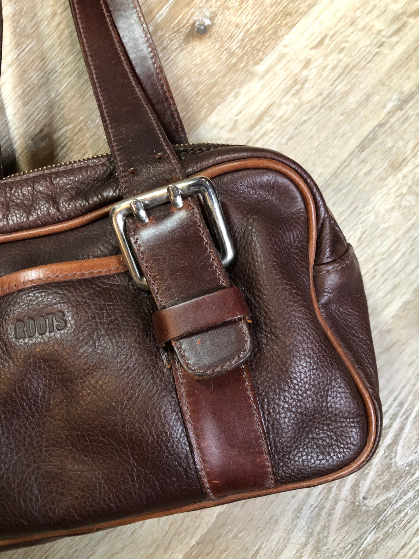 Vintage Roots Brown Leather Shoulder Bag. Made in Canada SOLD