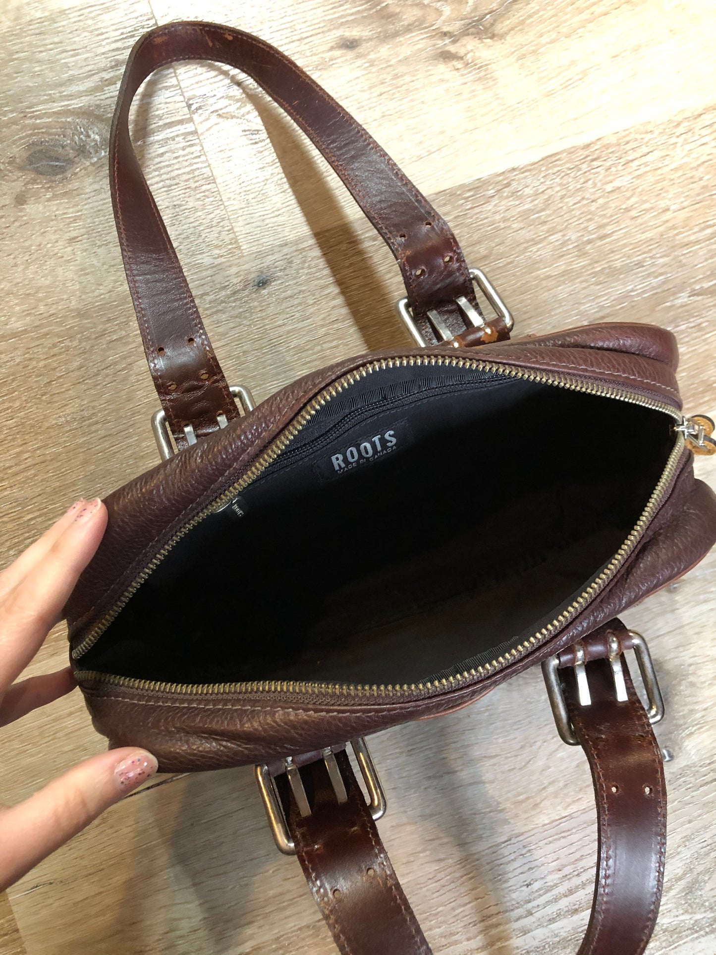 Vintage Roots Brown Leather Shoulder Bag. Made in Canada SOLD