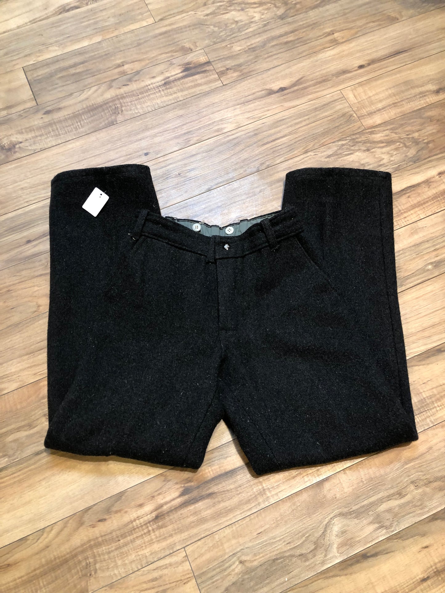 Kingspier Vintage - Vintage 1960’s Codet heavy weight wool pants in charcoal colour with zip fly and front and back pockets.
Made in Canada.