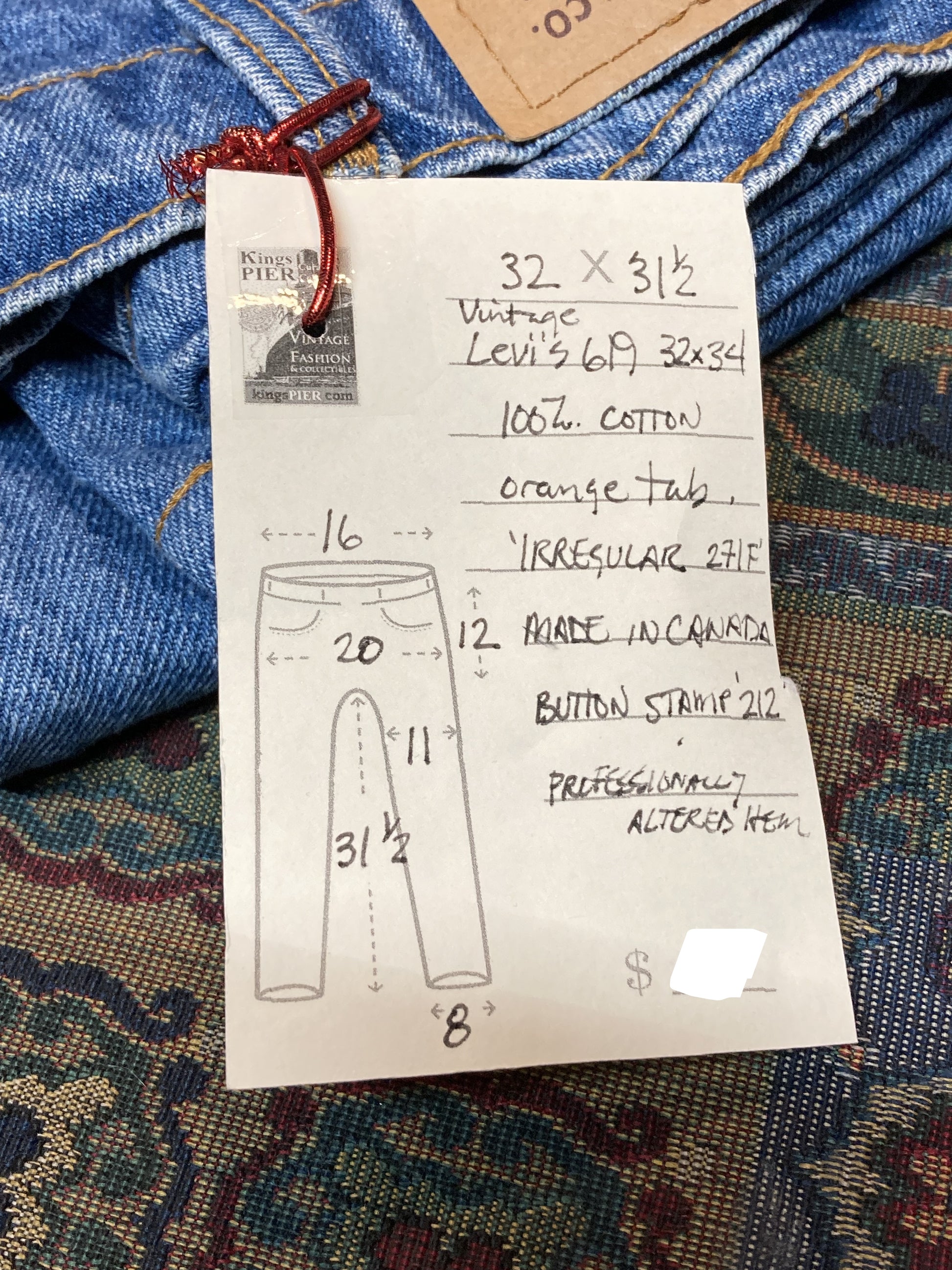 Levi’s 619 - 32”x31.5” Denim Jeans  Vintage Orange Tab  High rise  Straight cut  100% cotton  Medium wash  Button stamped “212”  Labeled 32”x34” with professionally altered hem  Made in Canada - Kingspier Vintage