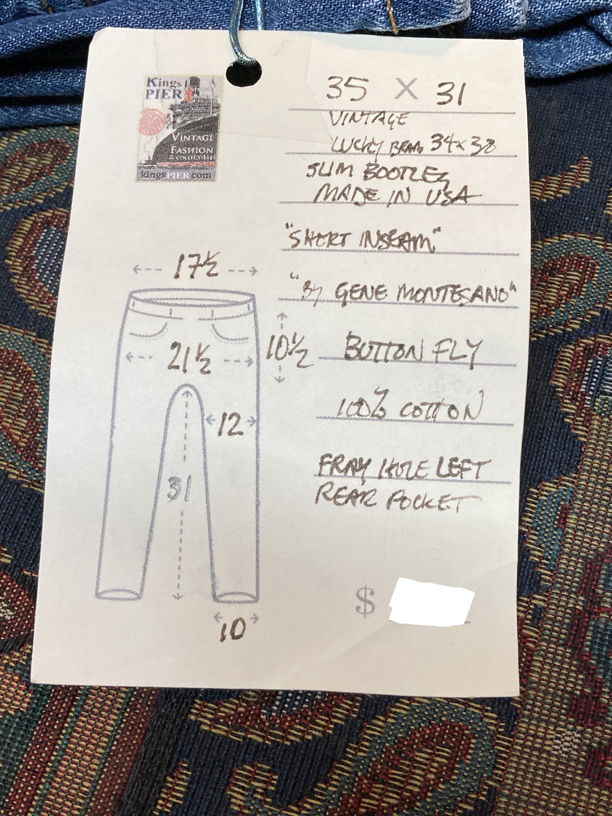 Lucky Brand Denim Jeans, Slim Bootcut - 35”x31”, Made in USA - Kingspier Vintage