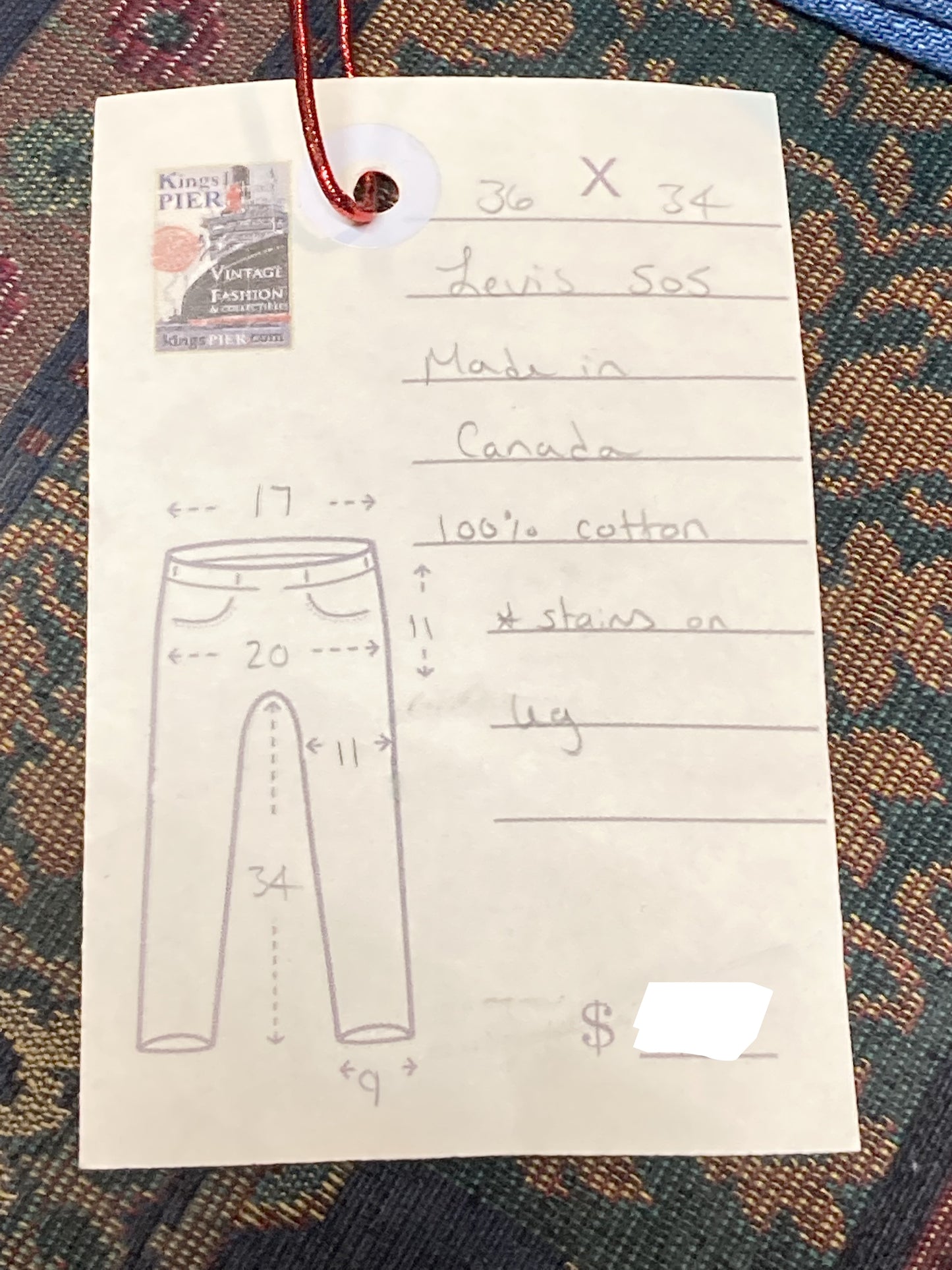 Levi’s 505 Vintage Red Tab Denim Jeans - 34”x34”, Made in Canada - Kingspier Vintage