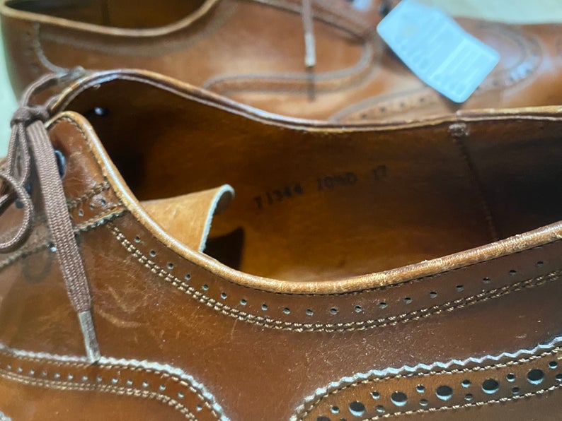 Kingspier Vintage - Brown Full Brogue Wingtip Balmoral Oxfords by Bally Moulins - Sizes: 10.5M 12.5W 43.5EURO, Made in France, Leather Soles, Half Rubber Heels