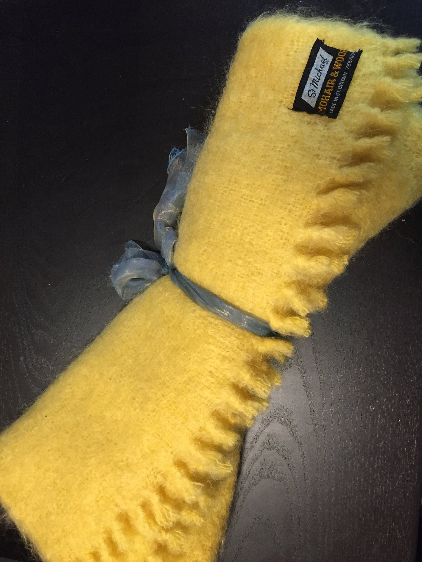 Kingspier Vintage - Vintage "St. Michael" knitwear yellow mohair/wool shawl. Made in Great Britain.