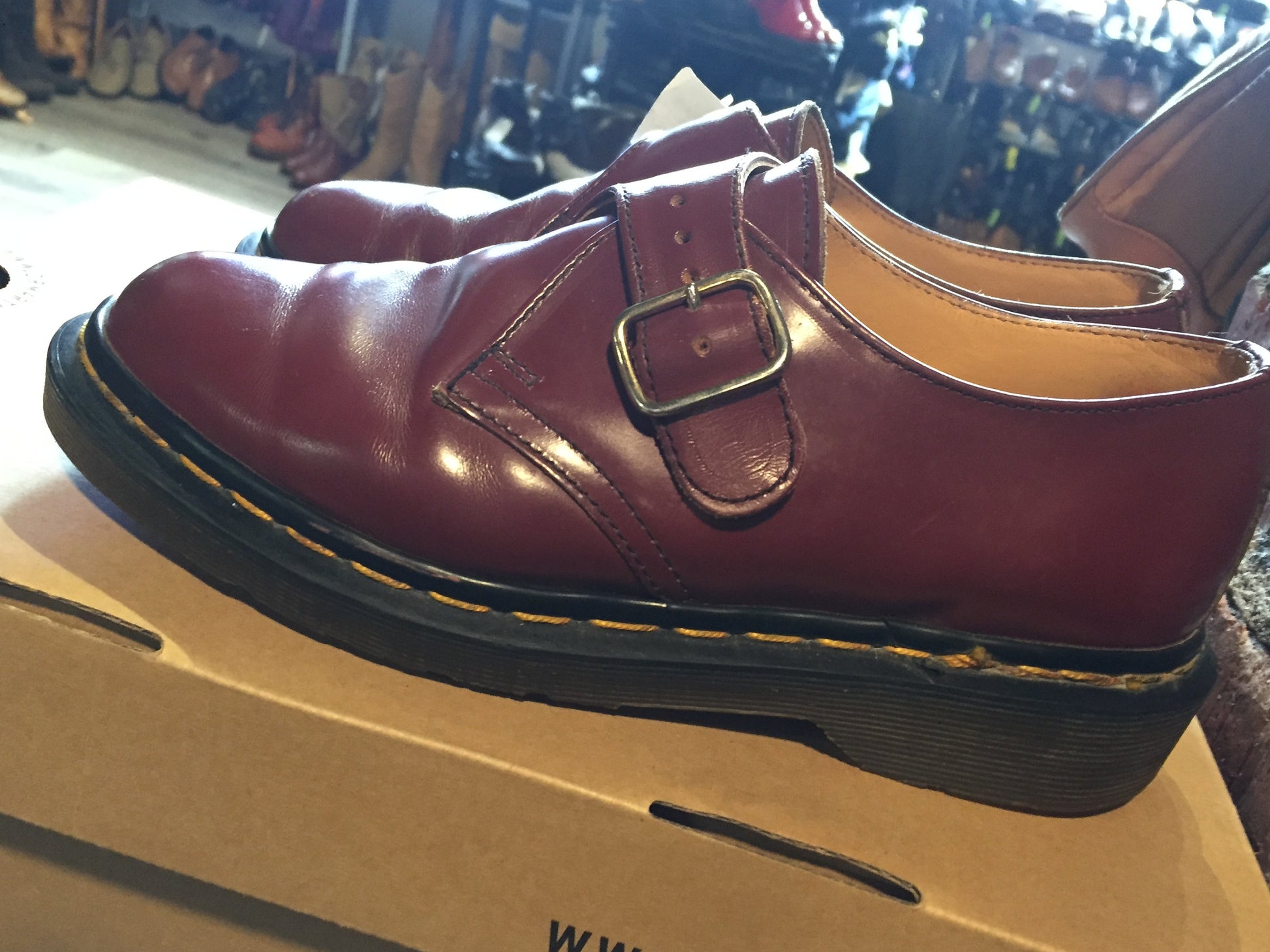 Kingspier Vintage - Vintage Monkstrap Doc Martens in Oxblood
Made in UK
Size UK 3.5, US W 5.5 
*As this is a vintage item there are some slight signs of wear. Overall they are in fantastic condition!